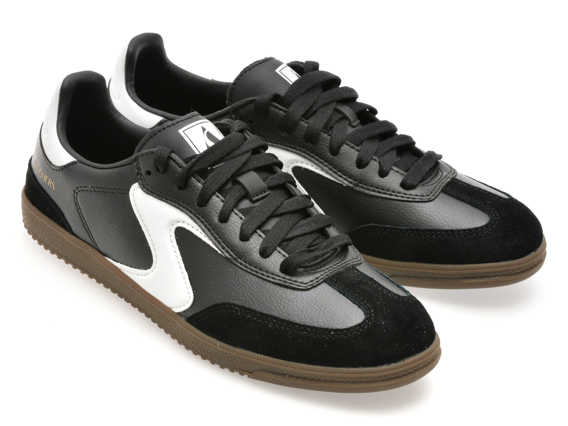 Pantofi sport SKECHERS alb-negru, HOTSHOT, din piele naturala