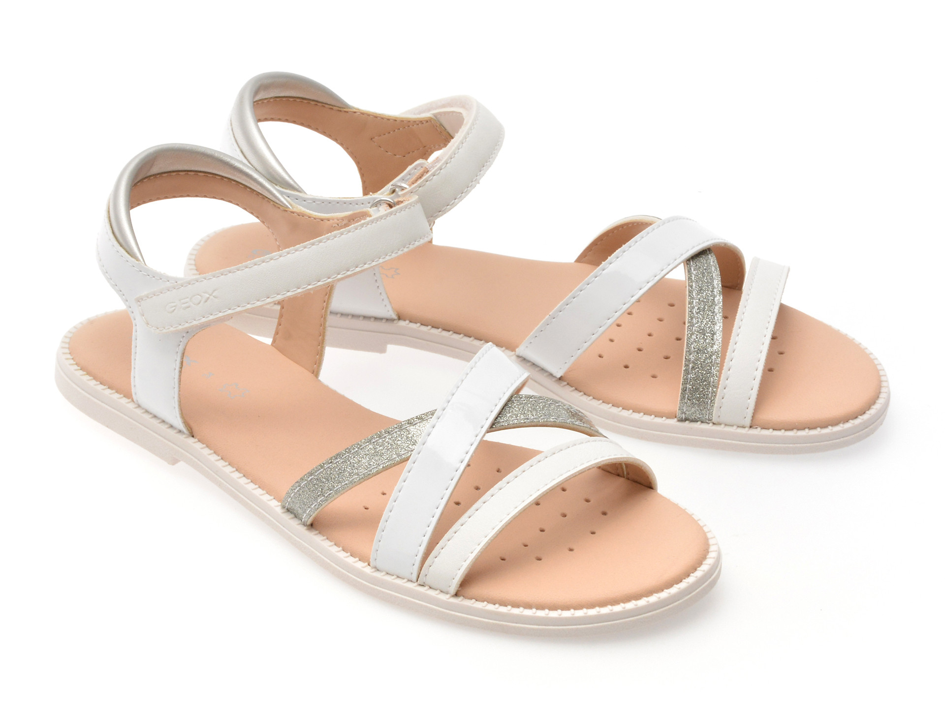 Sandale GEOX albe, J5235D, din piele ecologica