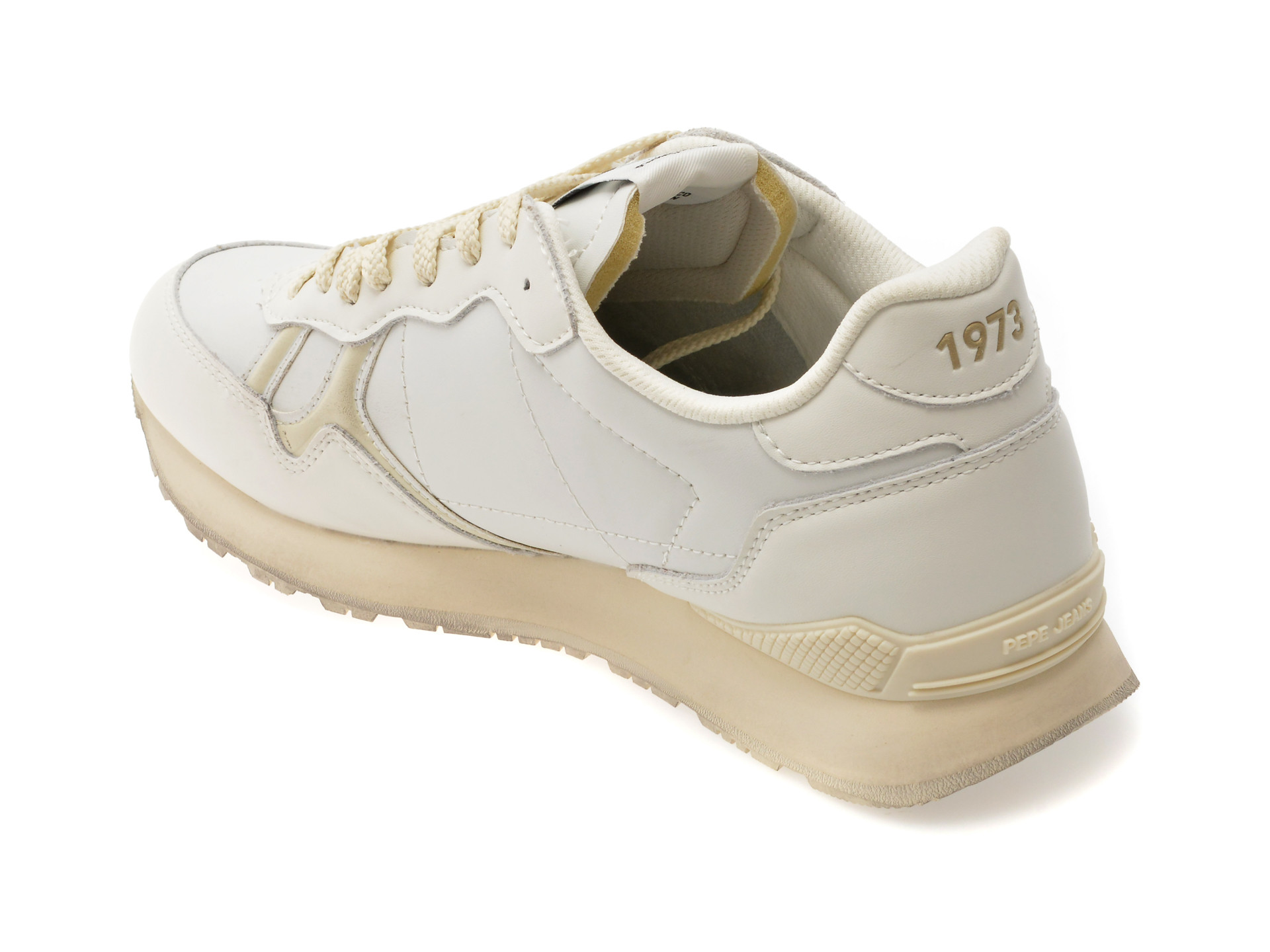 Pantofi sport PEPE JEANS albi, BRIT DISTRESS, din piele ecologica