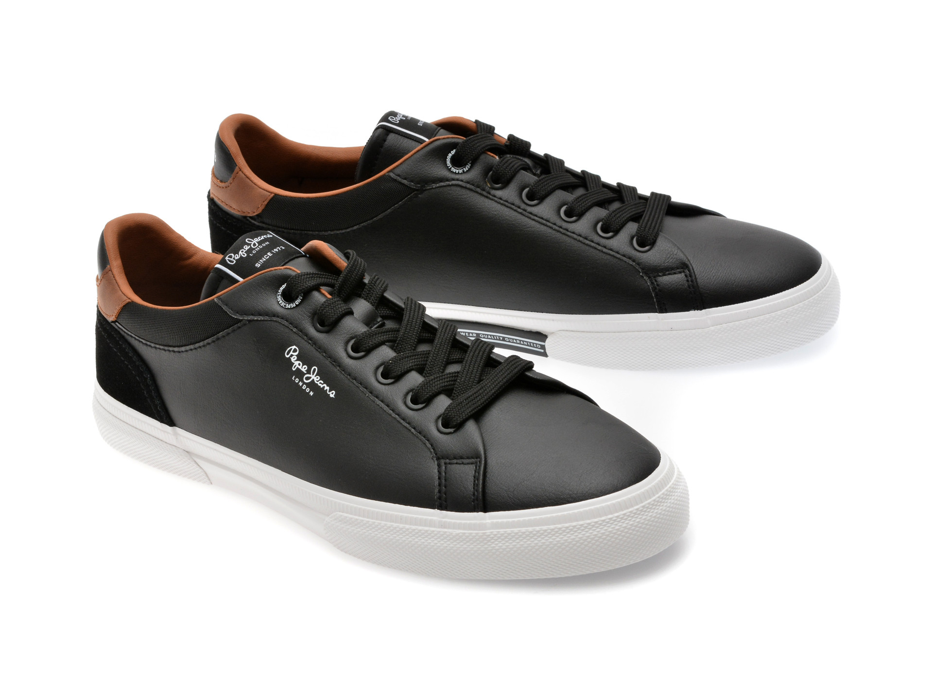 Pantofi sport PEPE JEANS negri, KENTON COURT, din piele ecologica