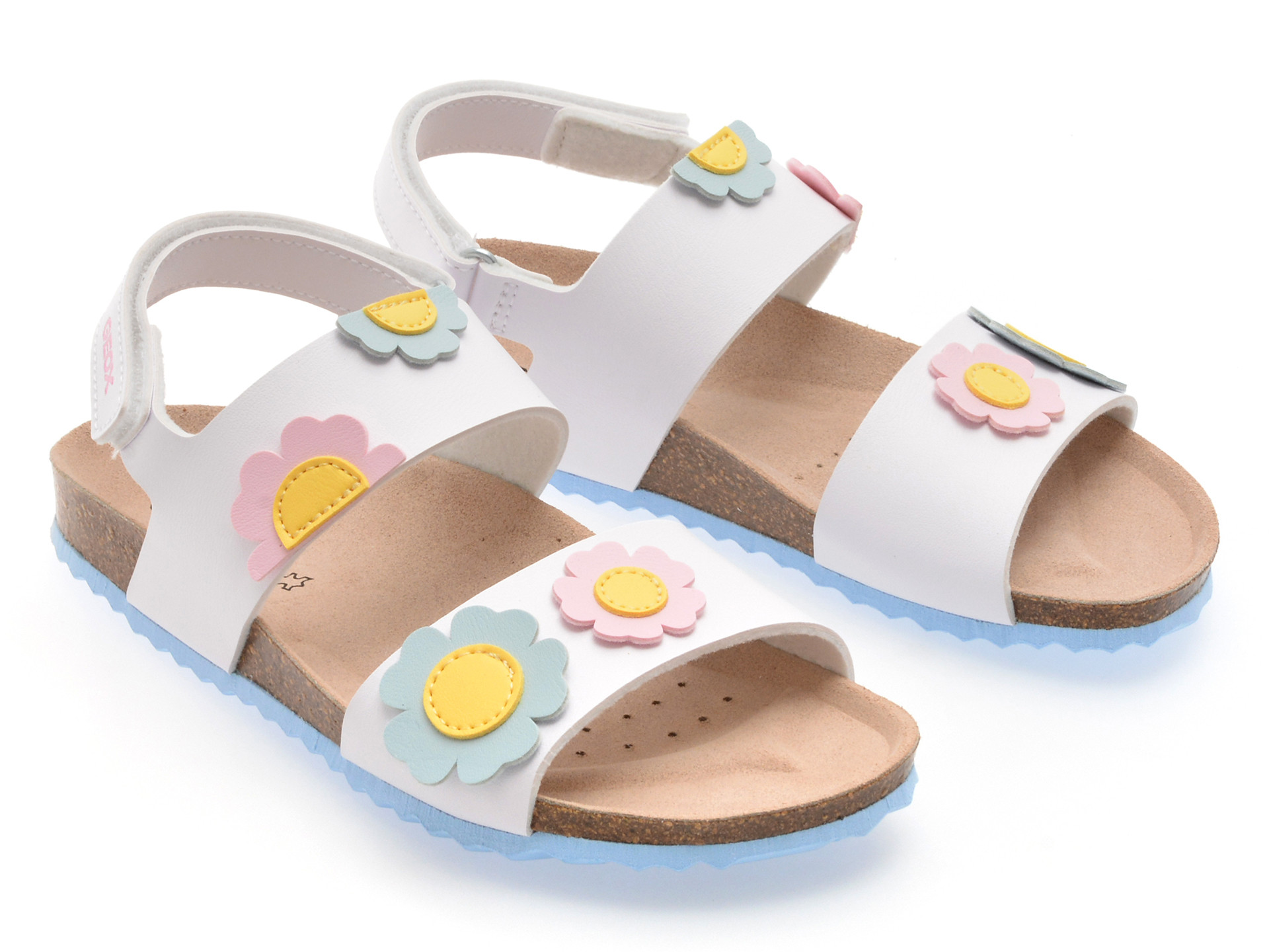 Sandale GEOX albe, J558MD, din piele ecologica