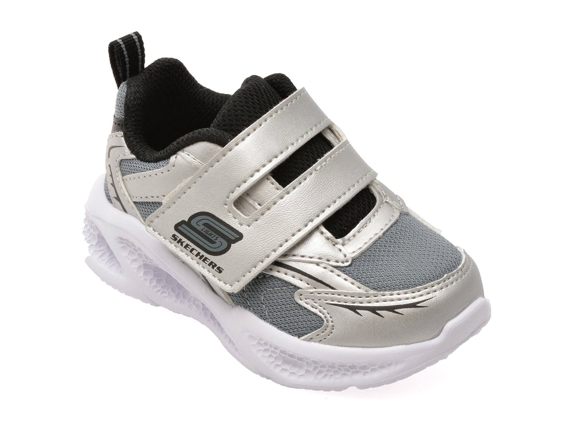 Pantofi sport SKECHERS argintii, METEOR-LIGHTS, din material textil