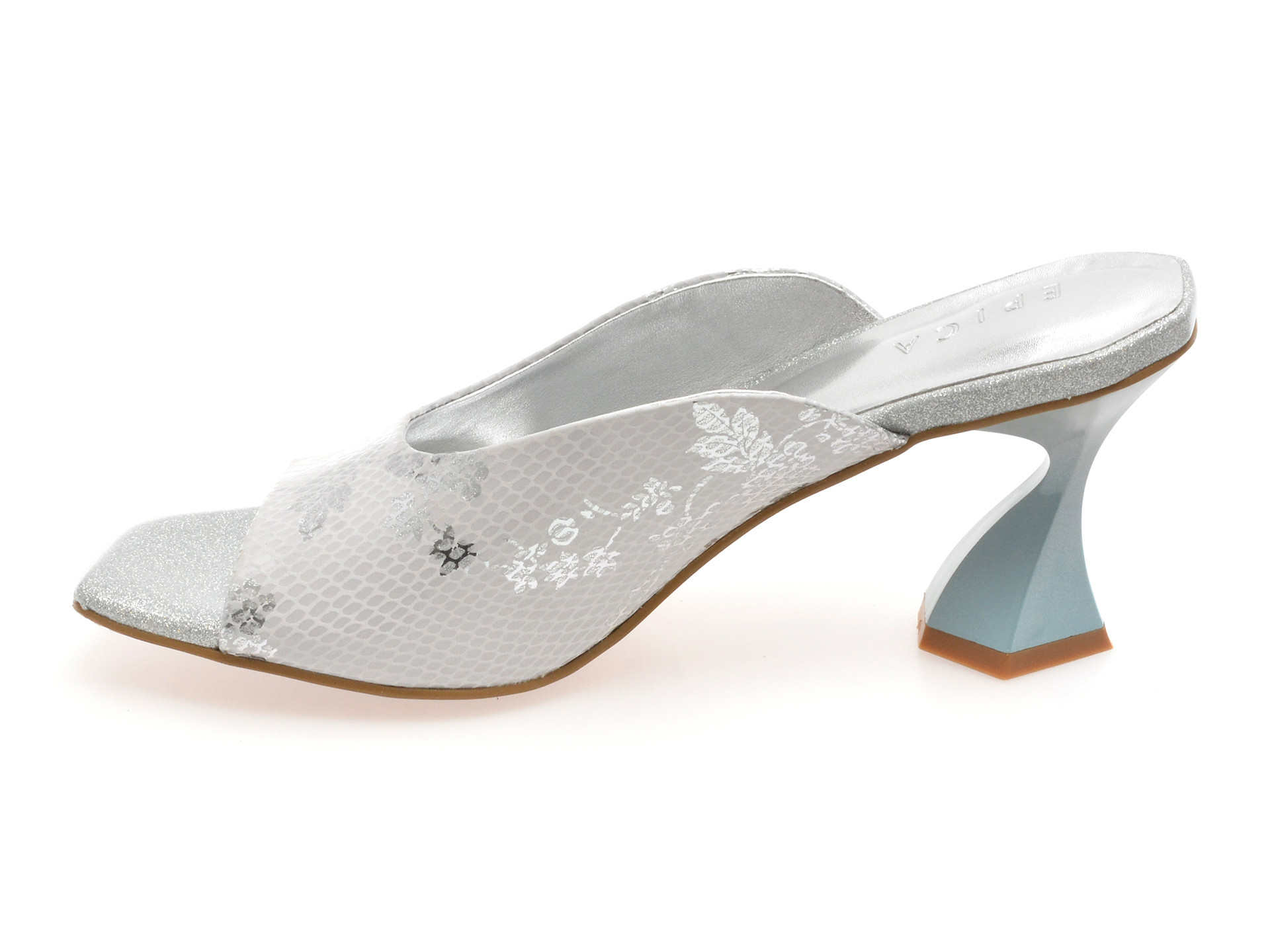 Papuci EPICA argintii, 3L595, din piele naturala