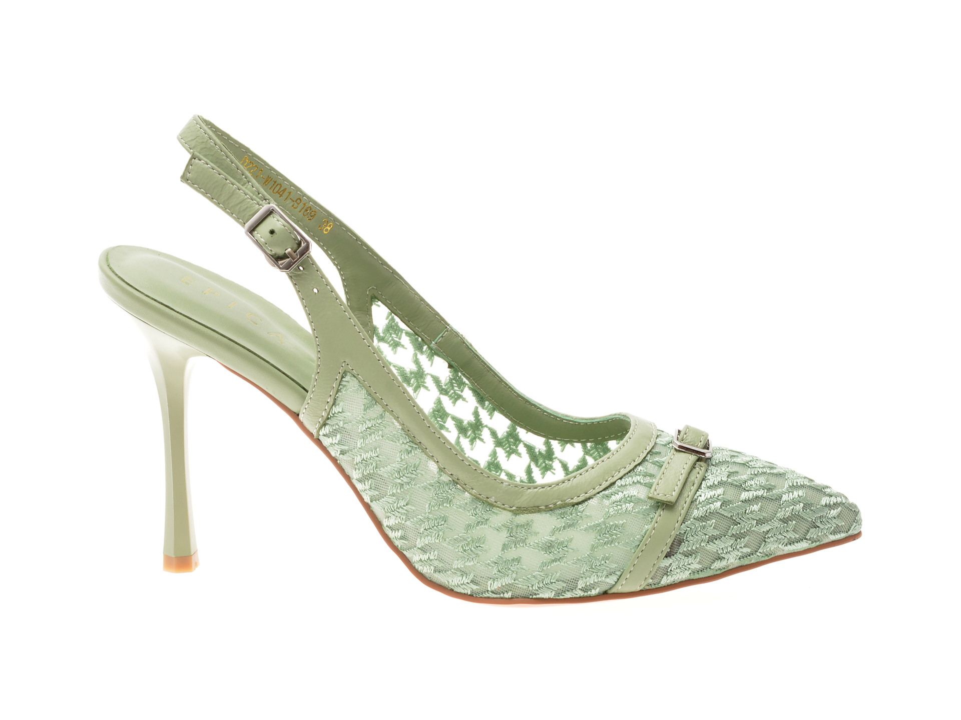 Saboti eleganti EPICA verzi, D221, din material textil