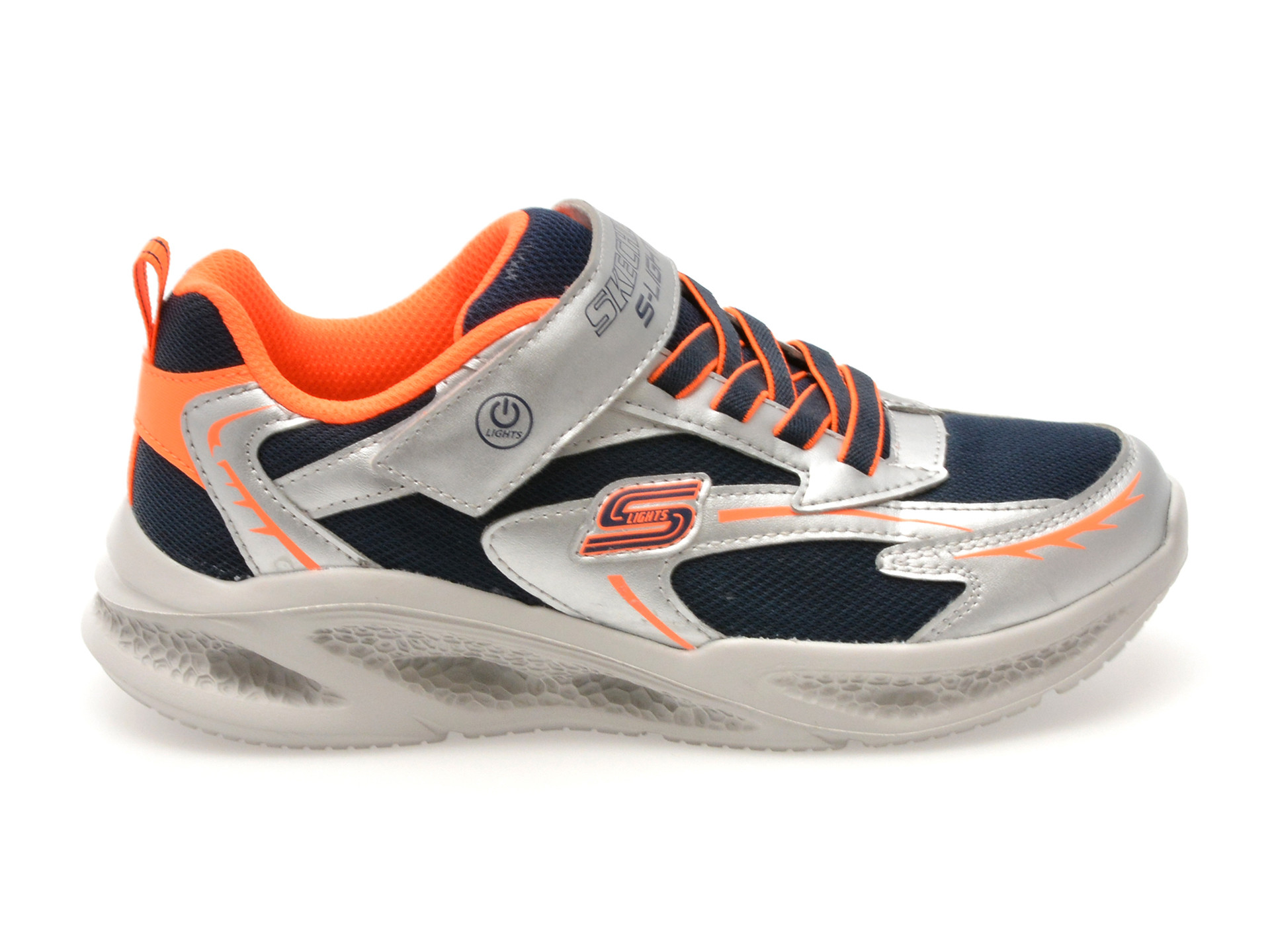 Pantofi sport SKECHERS argintii, METEOR-LIGHTS, din material textil