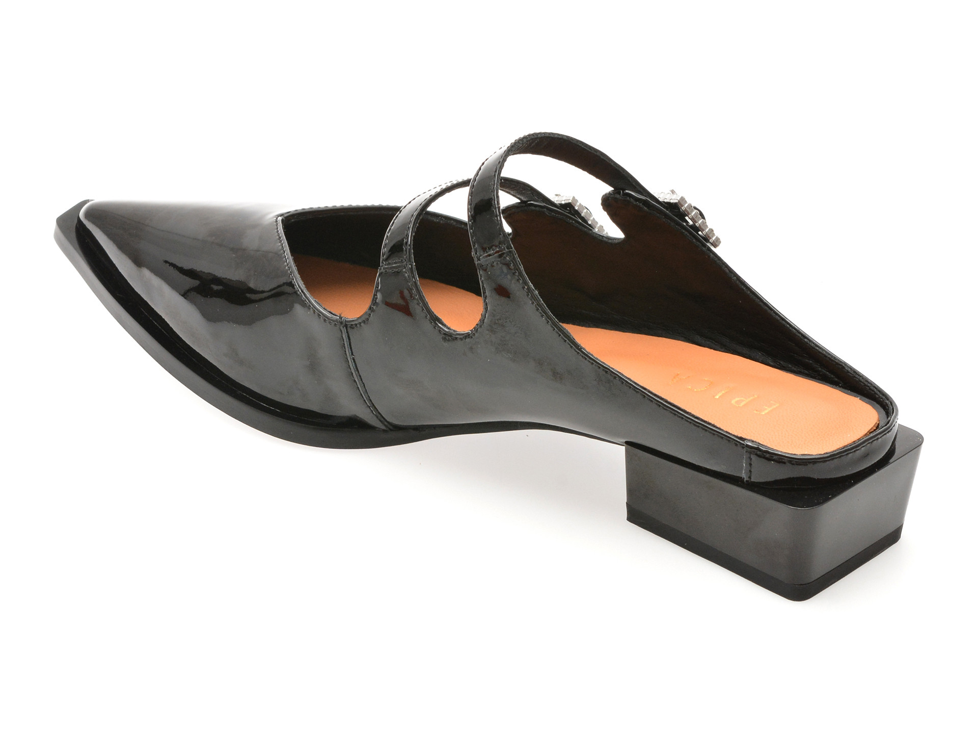 Papuci EPICA negri, 1C5355, din piele naturala lacuita