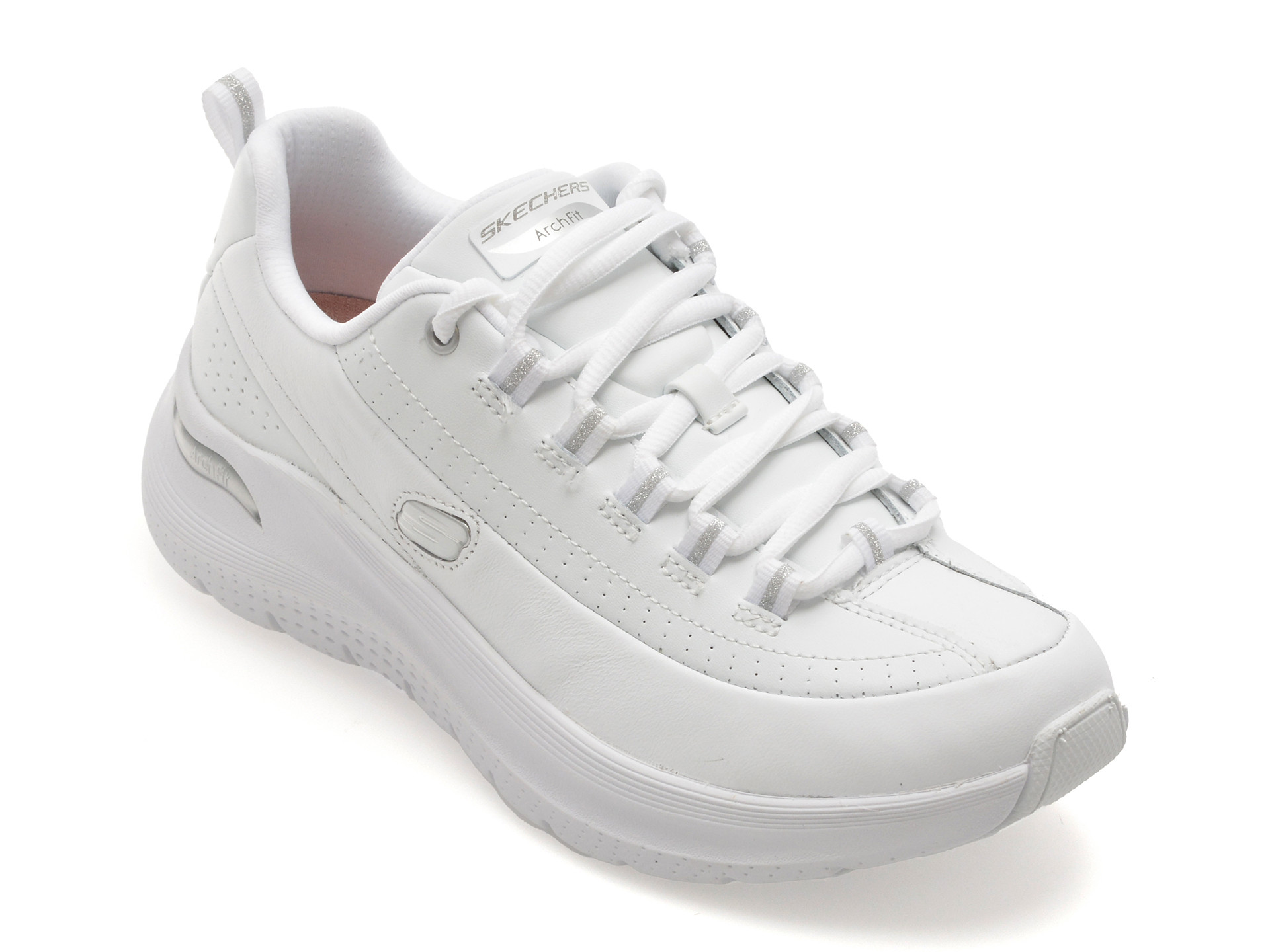 Pantofi sport SKECHERS albi, ARCH FIT 2.0, din piele naturala