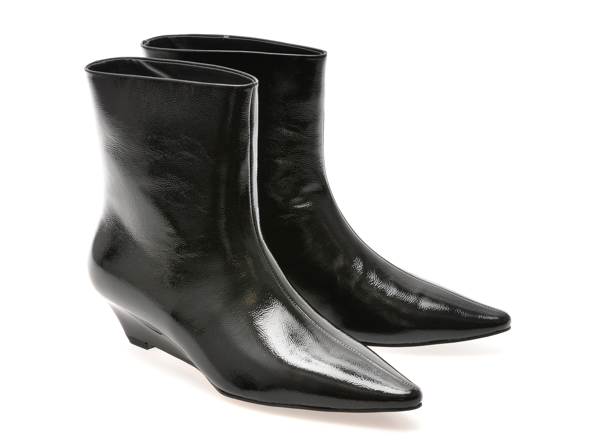 Botine elegante EPICA negre, B238, din piele naturala lacuita