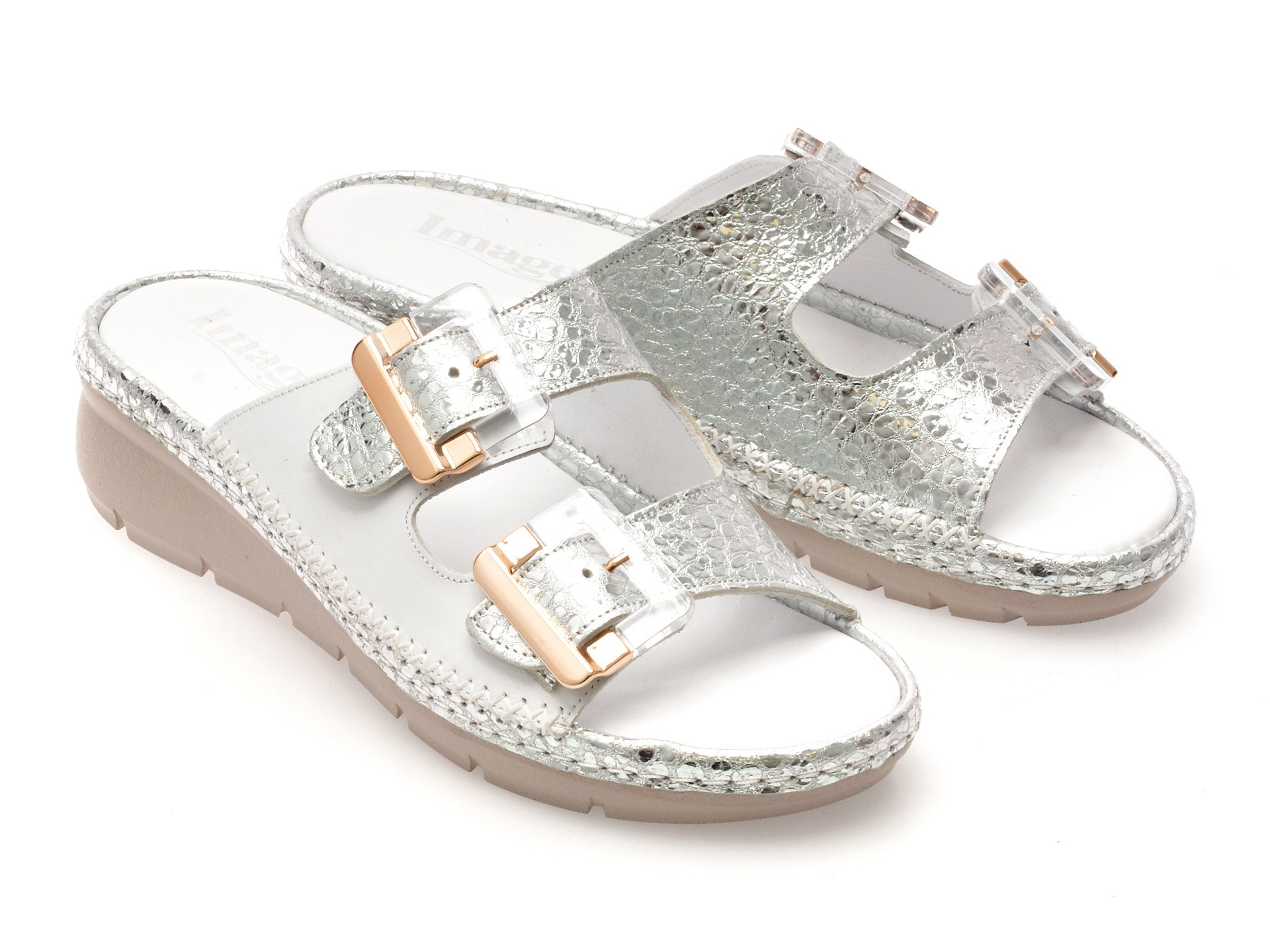 Papuci IMAGE albi, 91123, din piele naturala