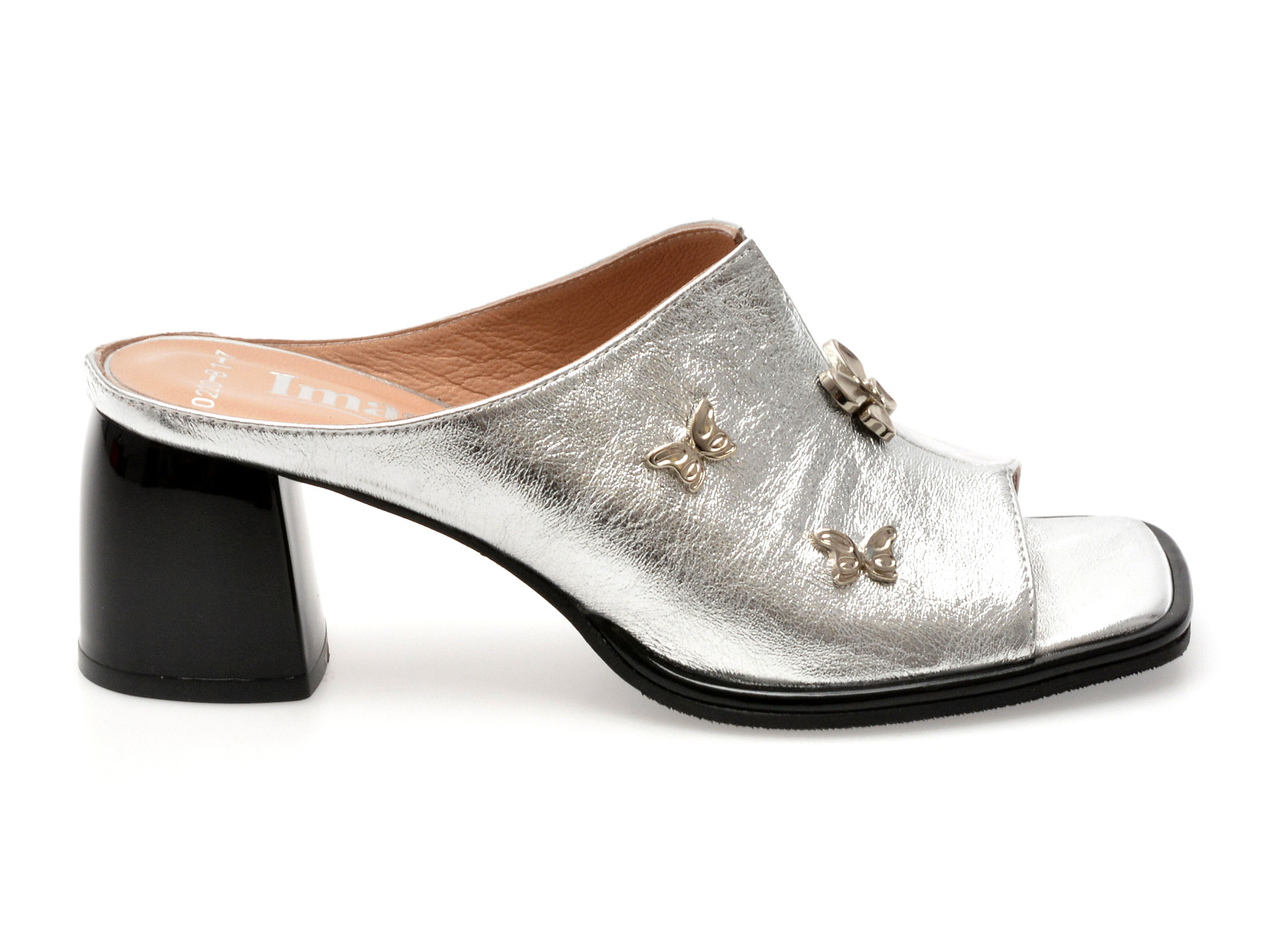 Papuci IMAGE argintii, 6020220, din piele naturala