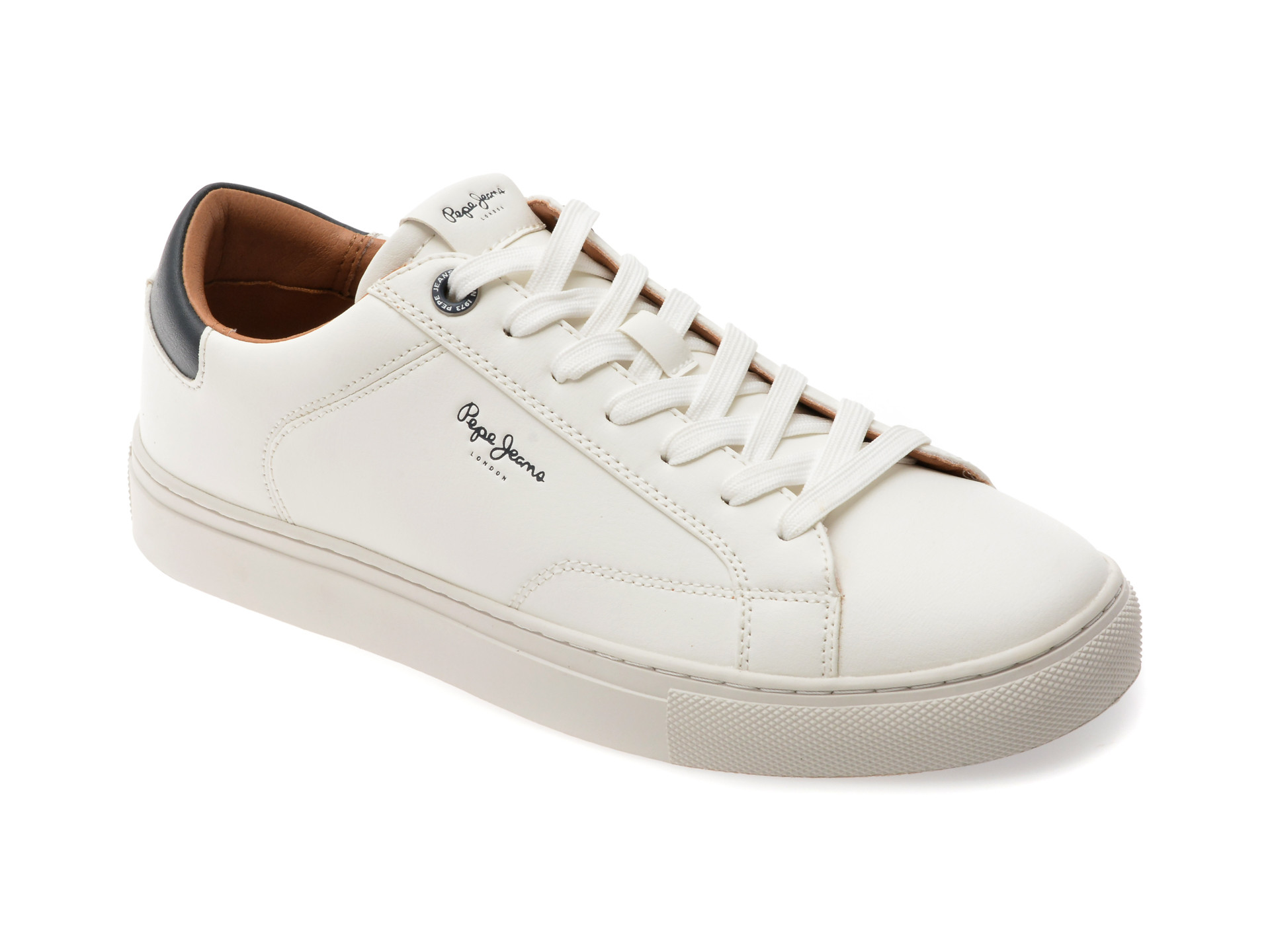 Pantofi sport PEPE JEANS albi, JOE BASIC, din piele ecologica