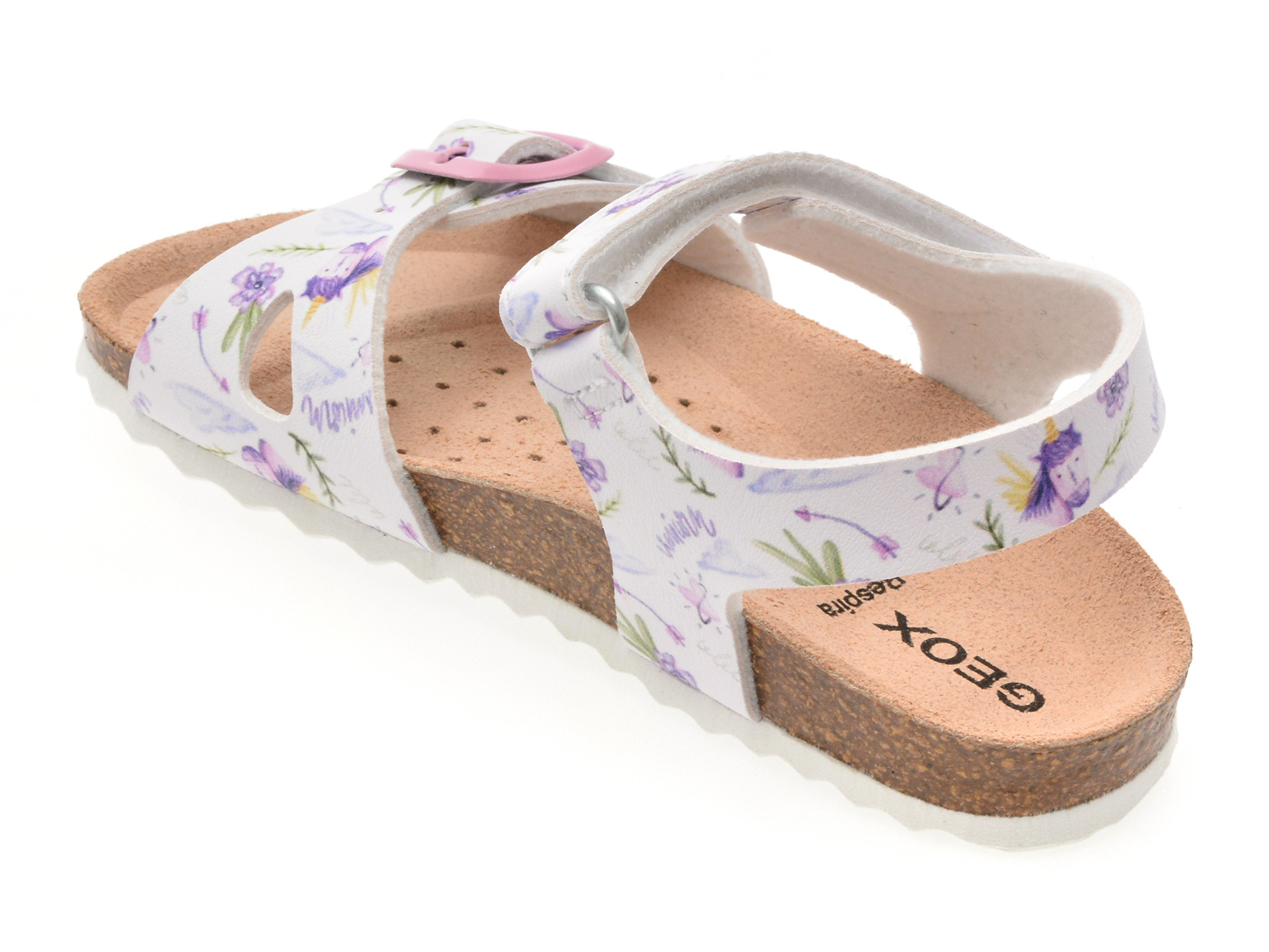 Sandale GEOX albe, J028MC, din piele ecologica