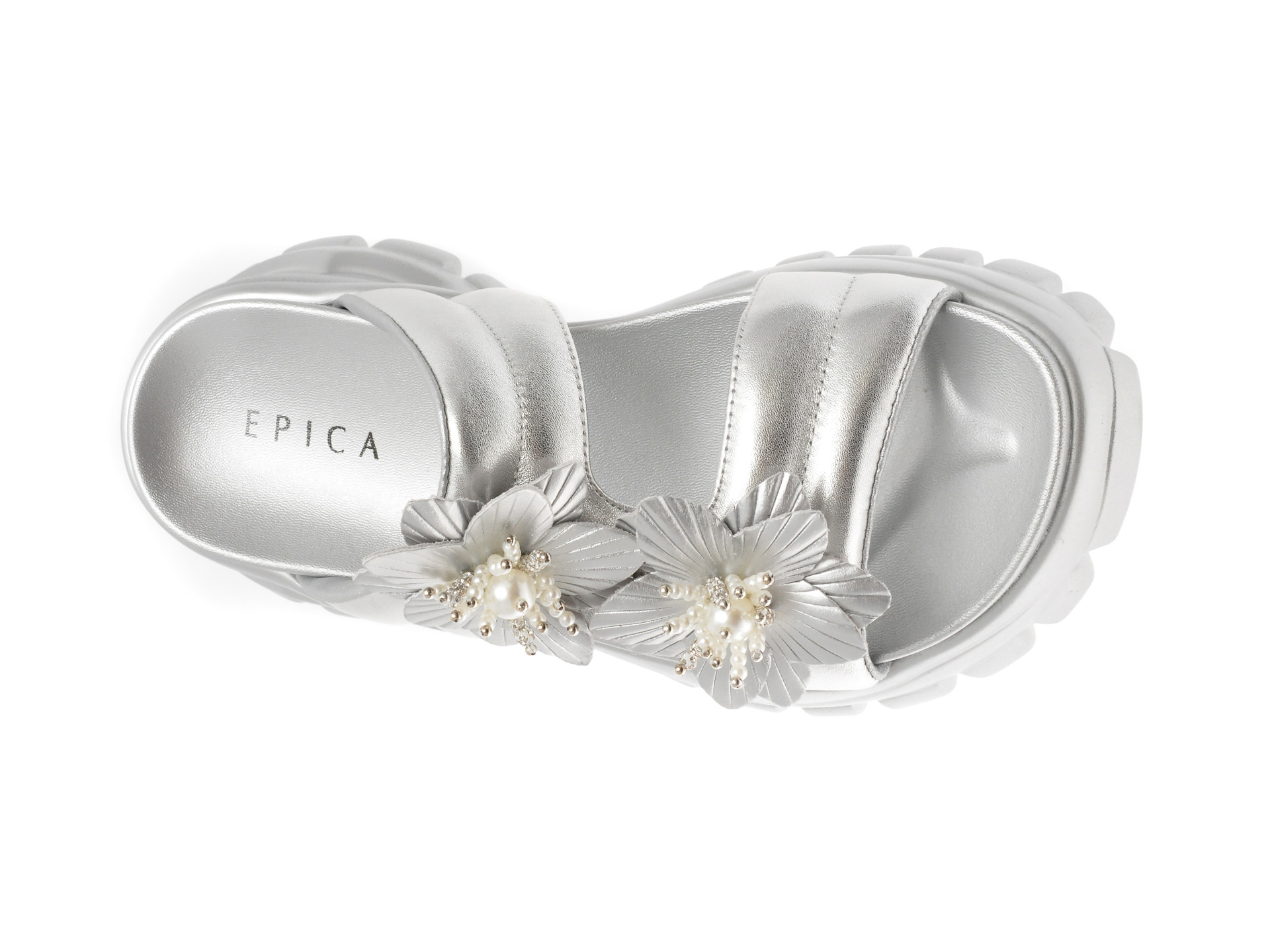Papuci EPICA argintii, 241009, din piele naturala