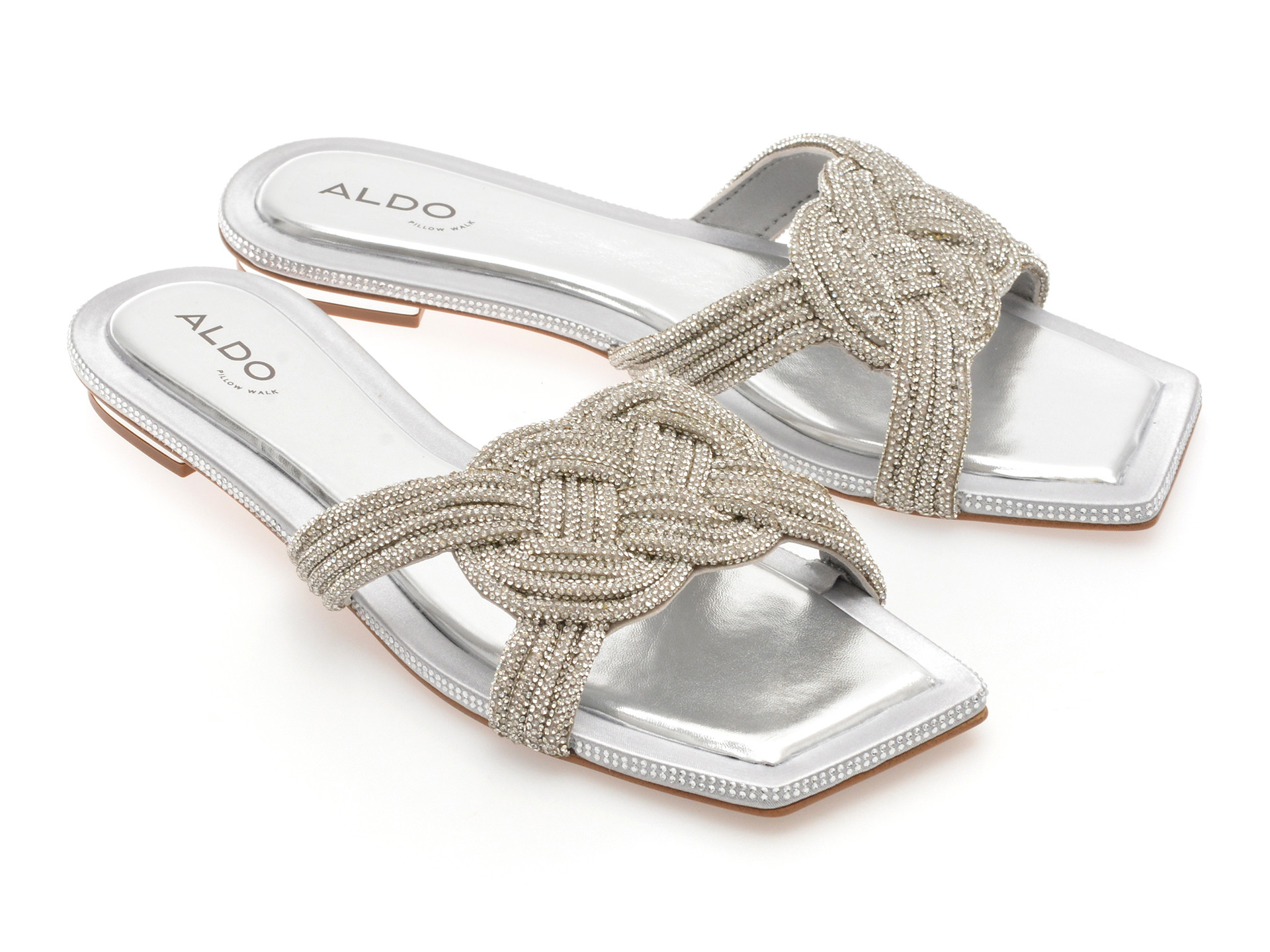 Papuci ALDO argintii, KARLINA 040, din piele ecologica