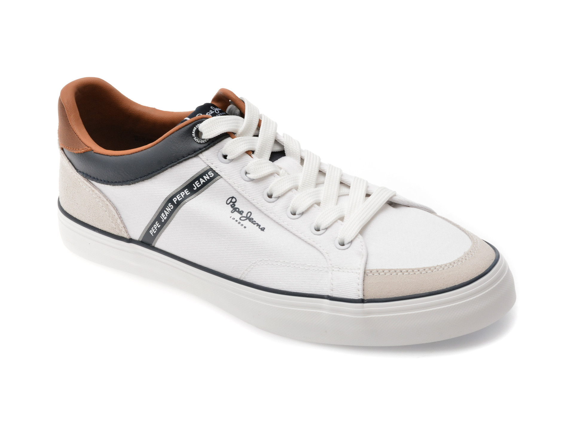 Pantofi sport PEPE JEANS albi, KENTON STAGE, din material textil