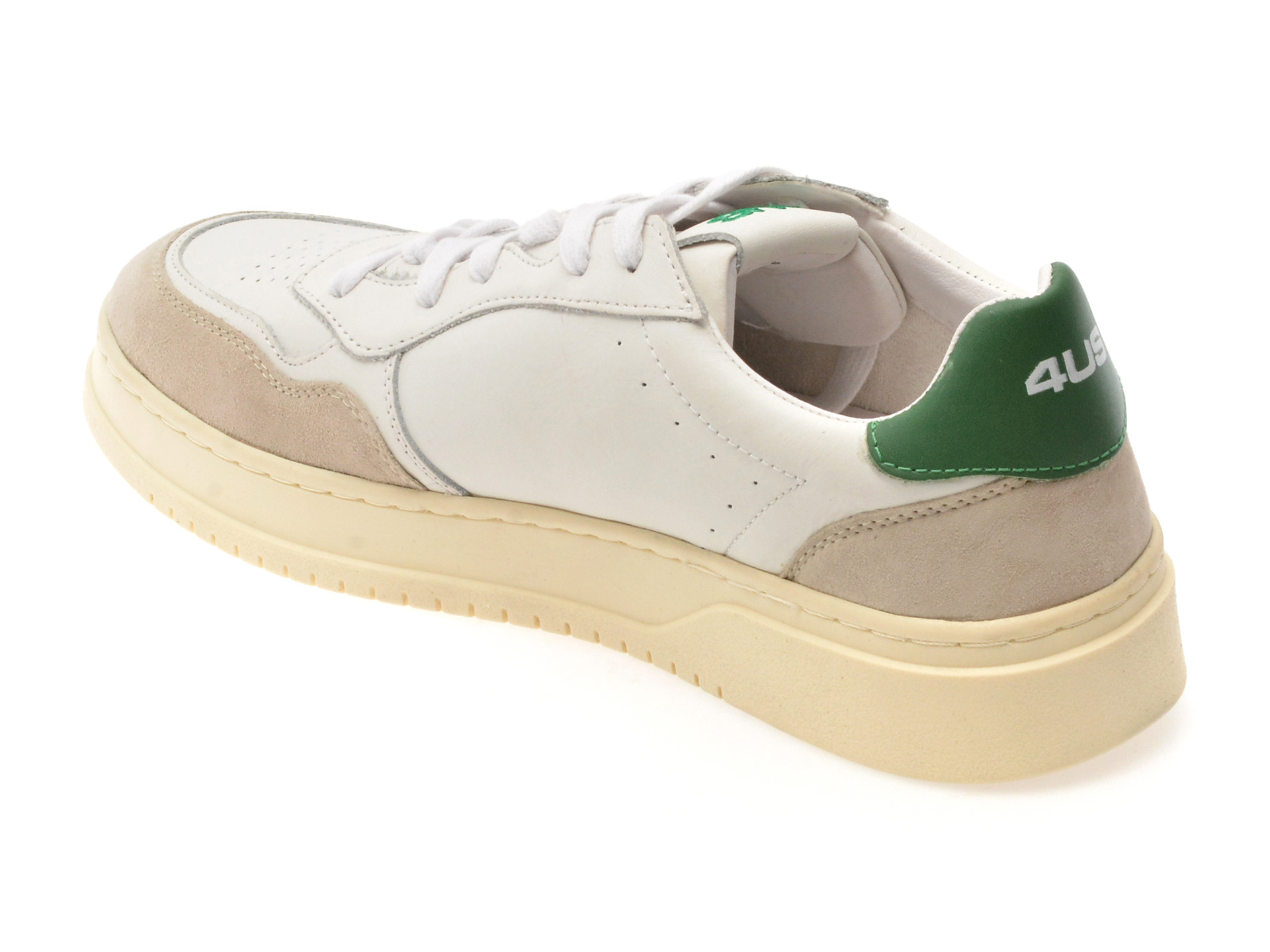 Pantofi sport 4US albi, ARON 100, din piele naturala