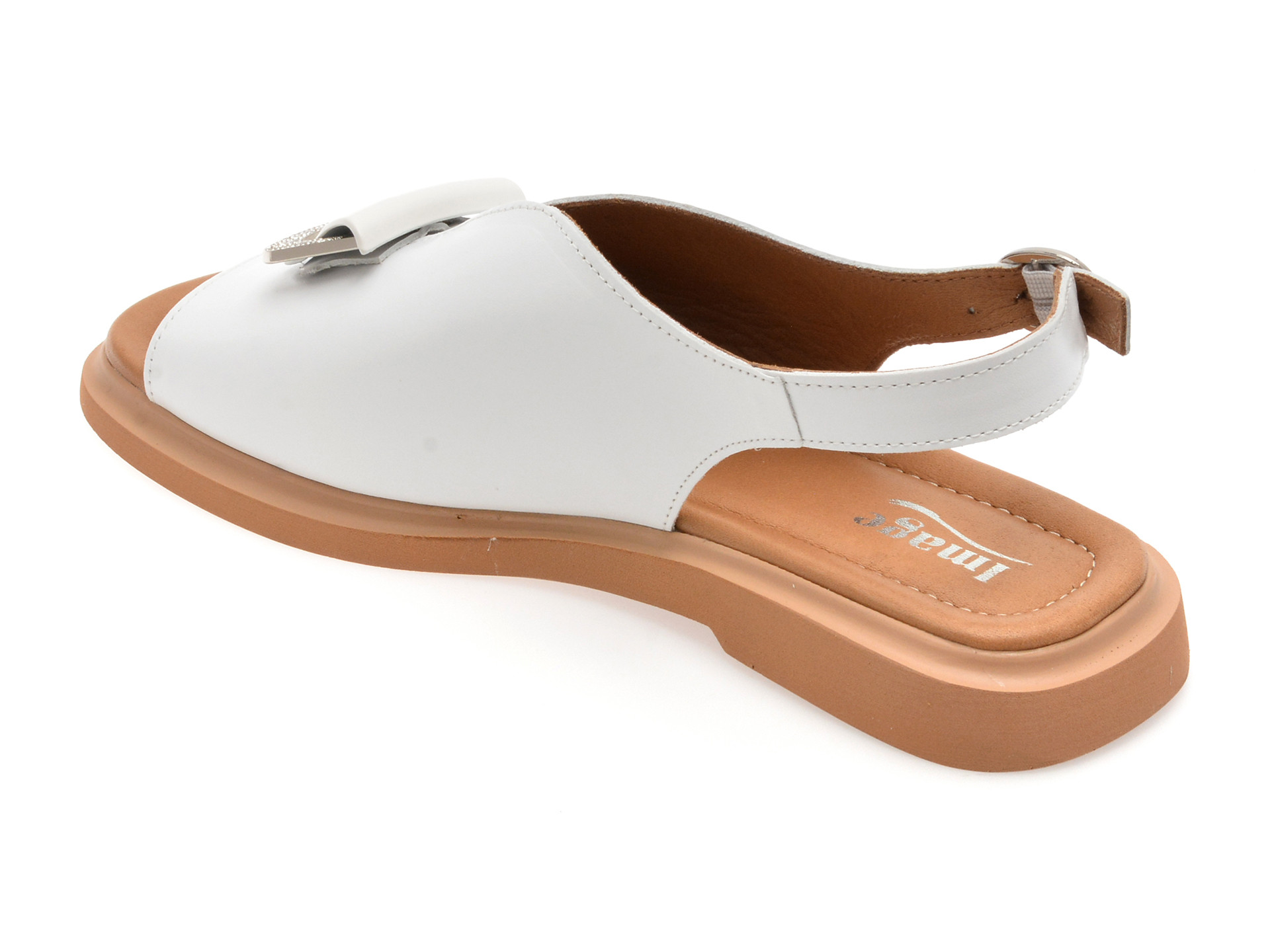 Sandale IMAGE albe, 22077, din piele naturala