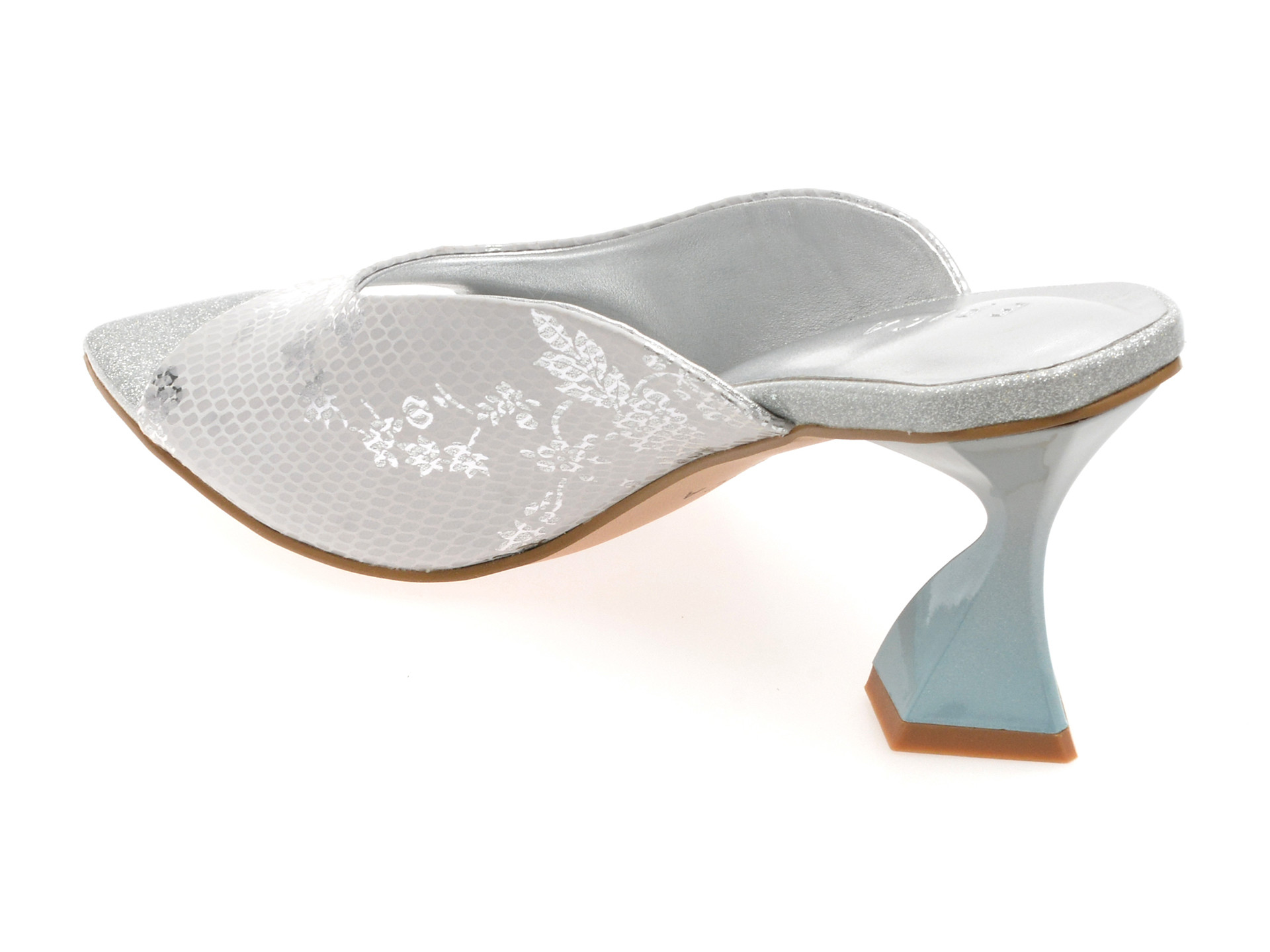 Papuci EPICA argintii, 3L595, din piele naturala