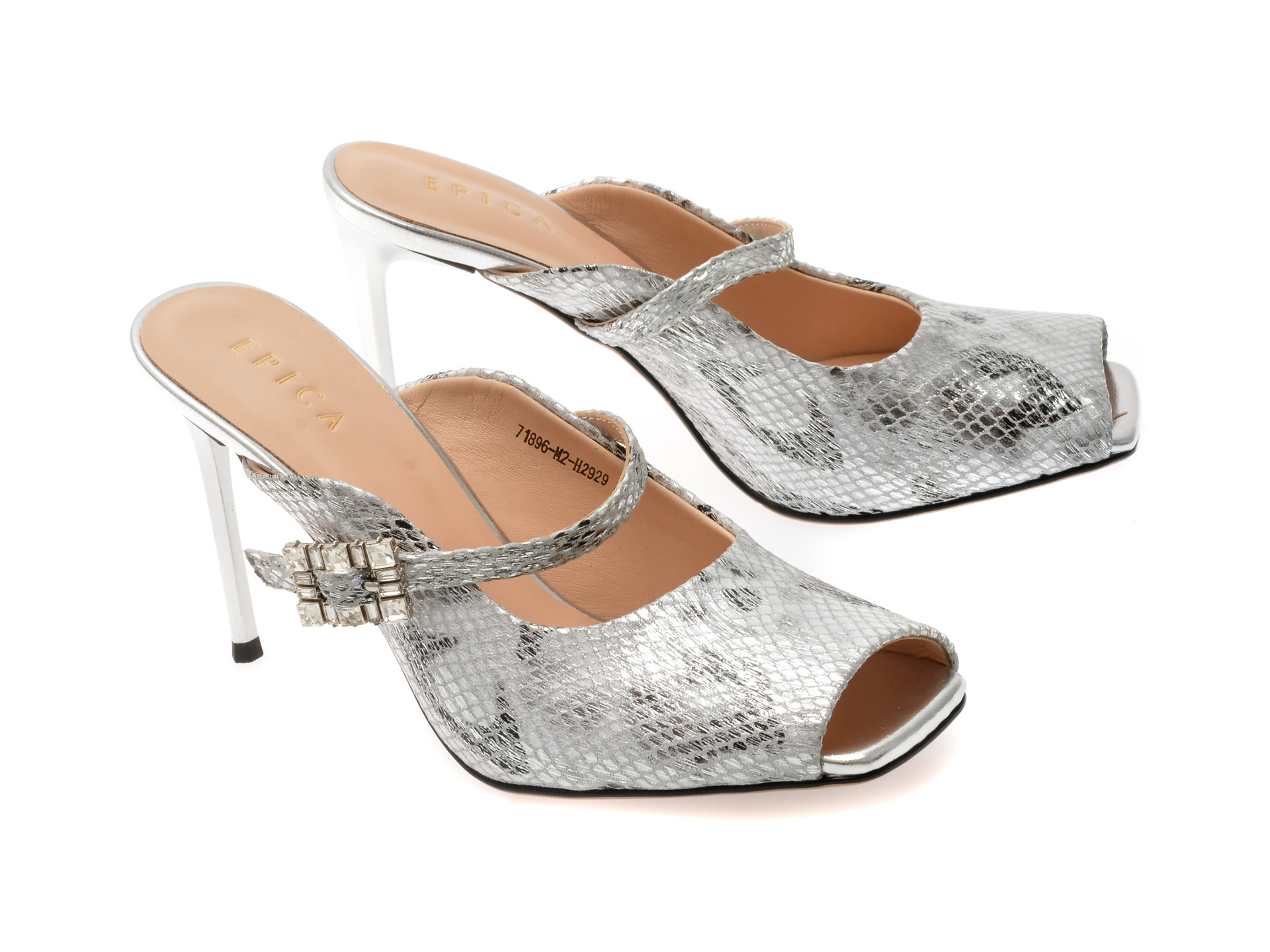 Papuci EPICA argintii, 71896, din piele naturala