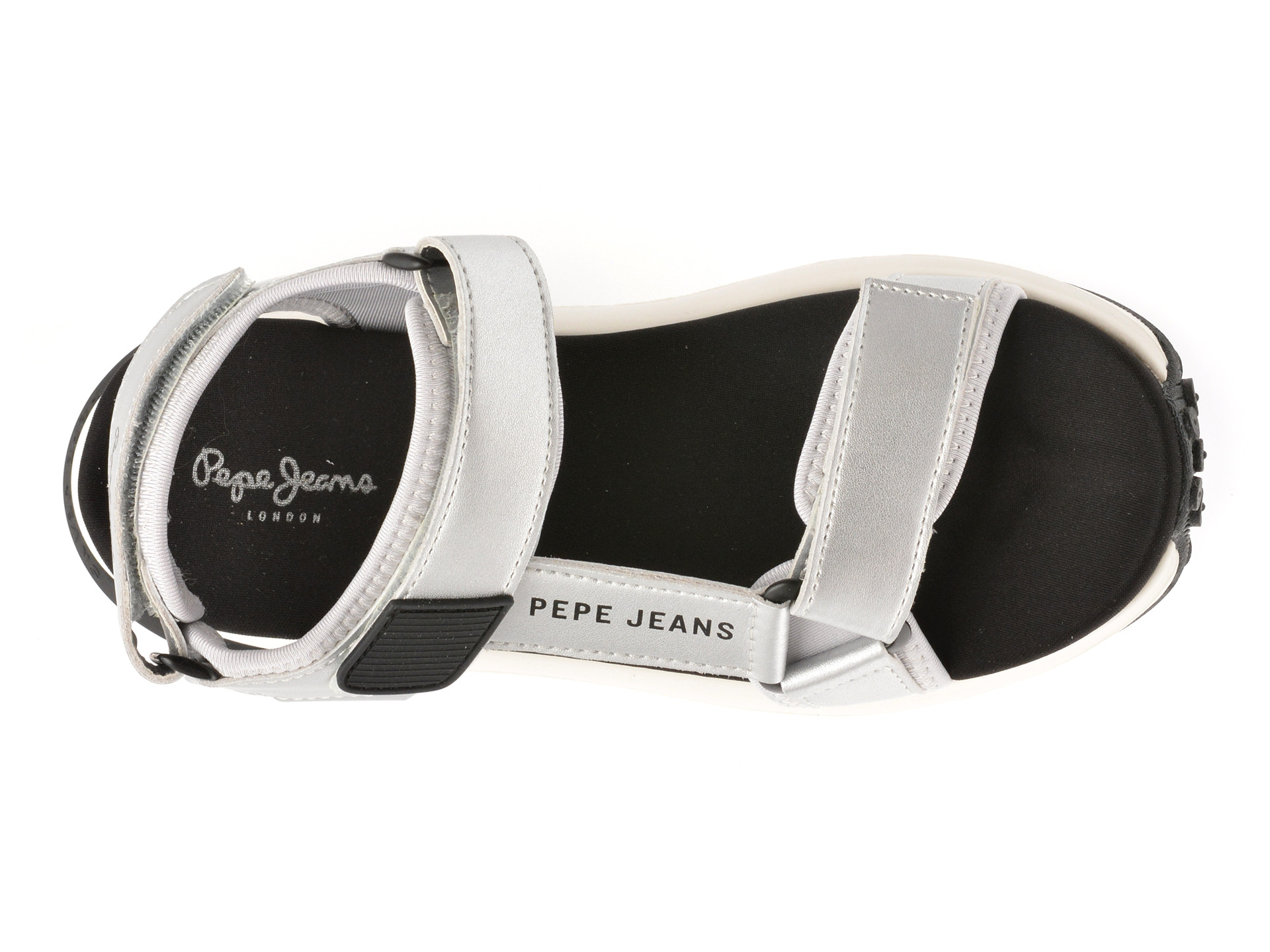 Sandale PEPE JEANS argintii, WINSLOVE SHINE, din piele naturala