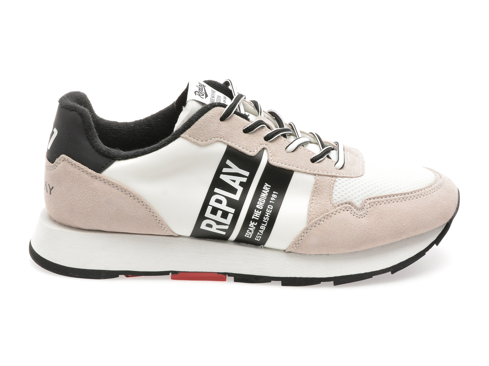 Pantofi sport REPLAY alb-negru, GMS68, din material textil