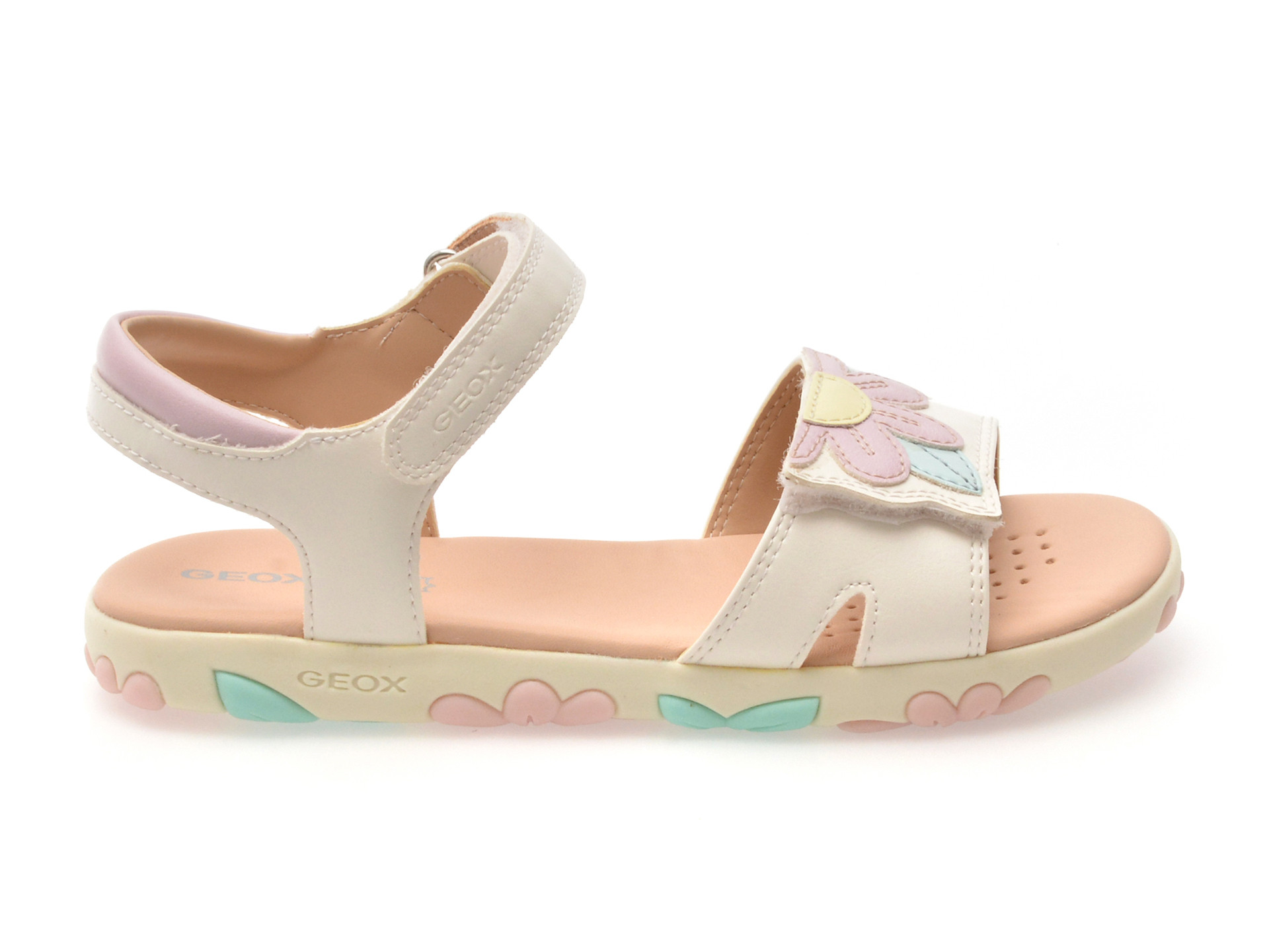 Sandale GEOX albe, J558ZB, din piele ecologica