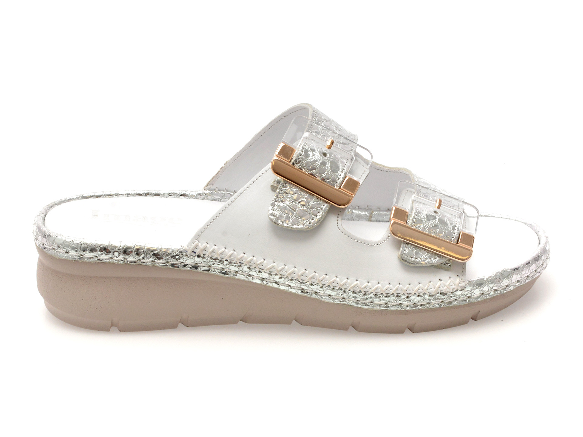 Papuci IMAGE albi, 91123, din piele naturala