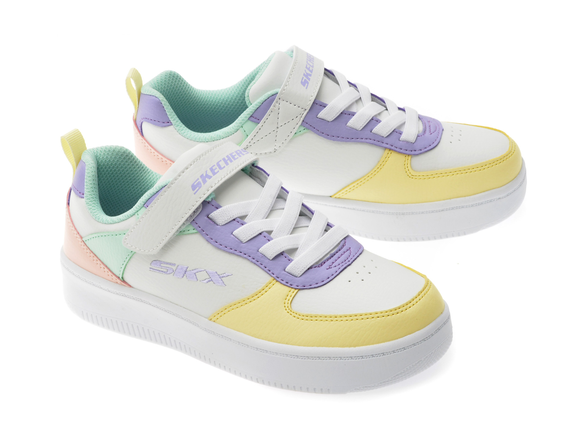 Pantofi sport SKECHERS albi, SPORT COURT 92, din piele ecologica