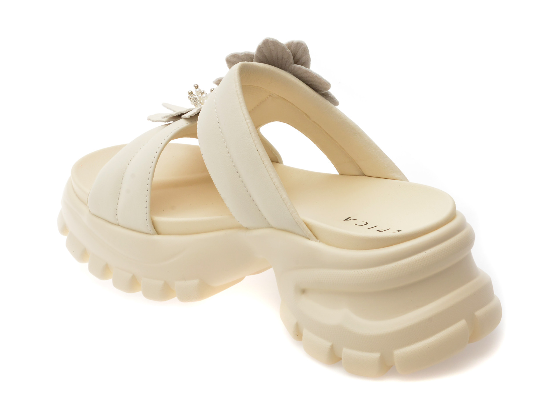 Papuci EPICA albi, 241009, din piele naturala