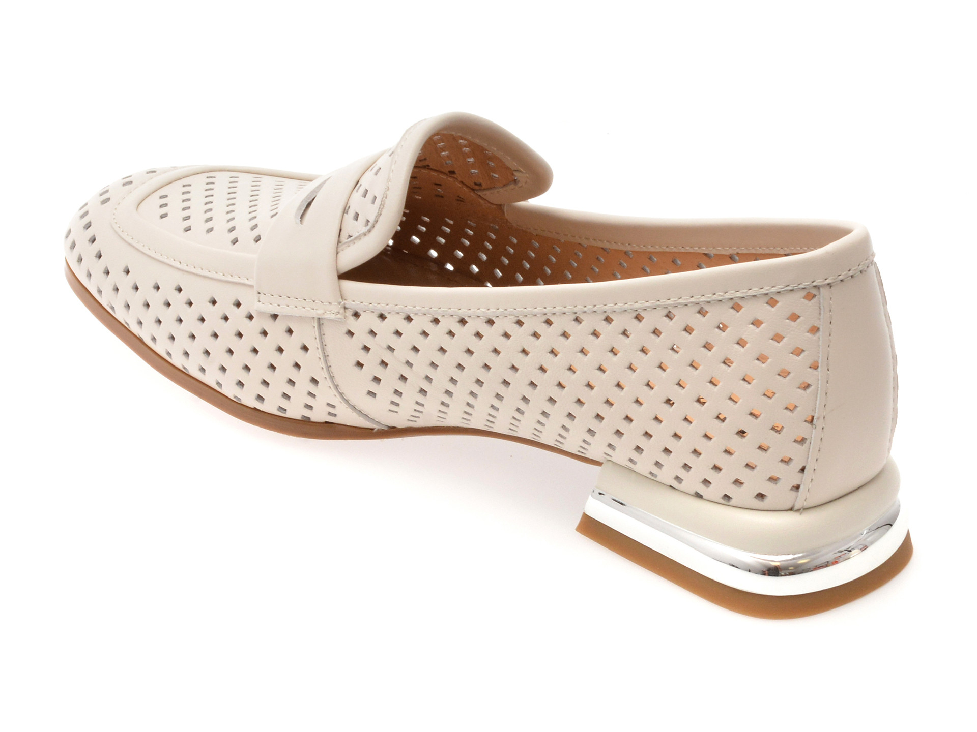 Mocasini IMAGE albi, HR364, din piele naturala