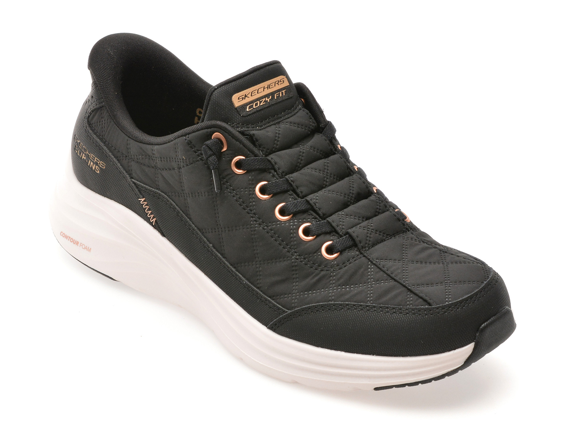 Pantofi sport SKECHERS negri, CONTOUR FOAM, din material textil