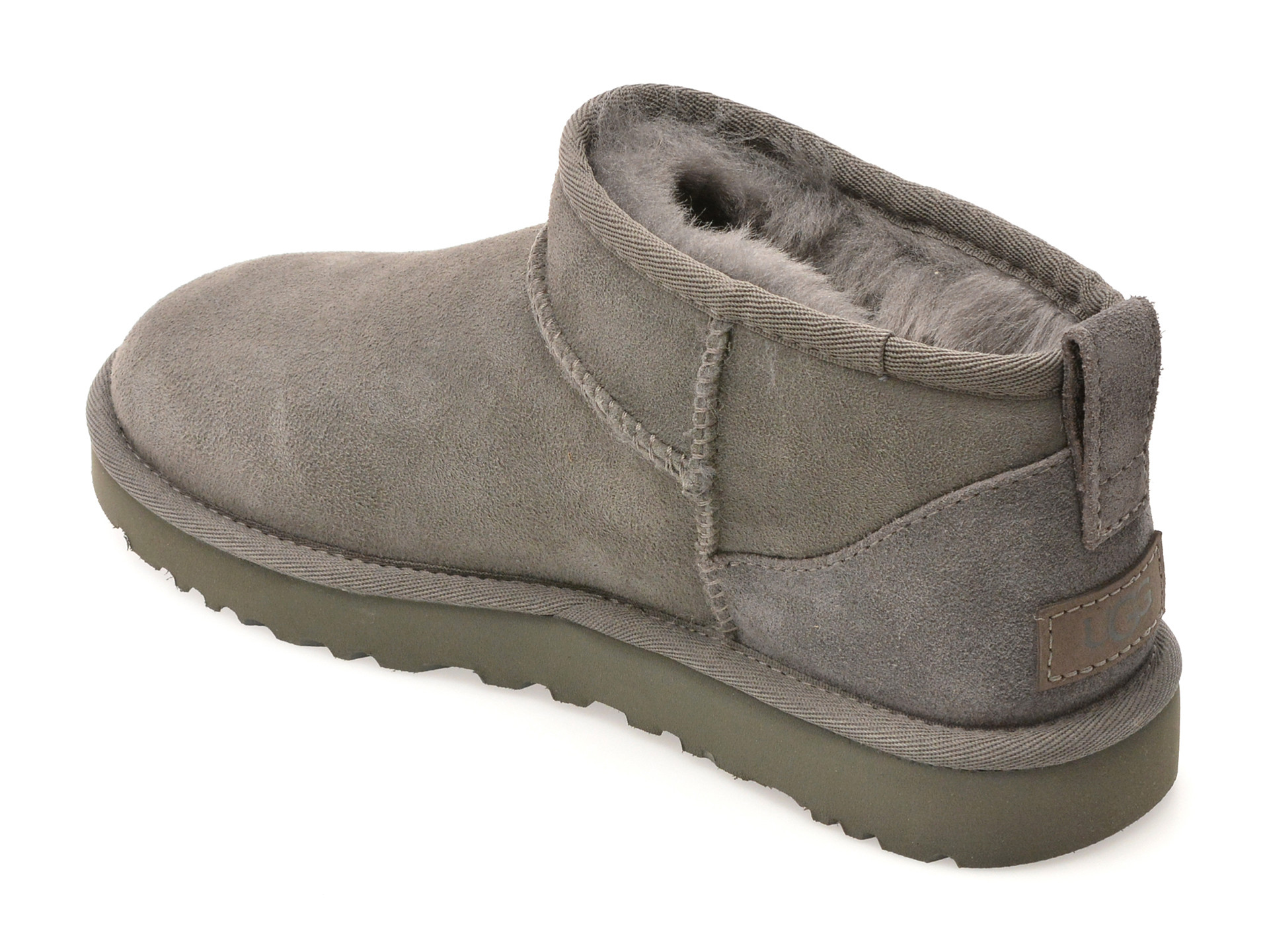 Ghete UGG gri, CLASSIC ULTRA MINI, din piele intoarsa