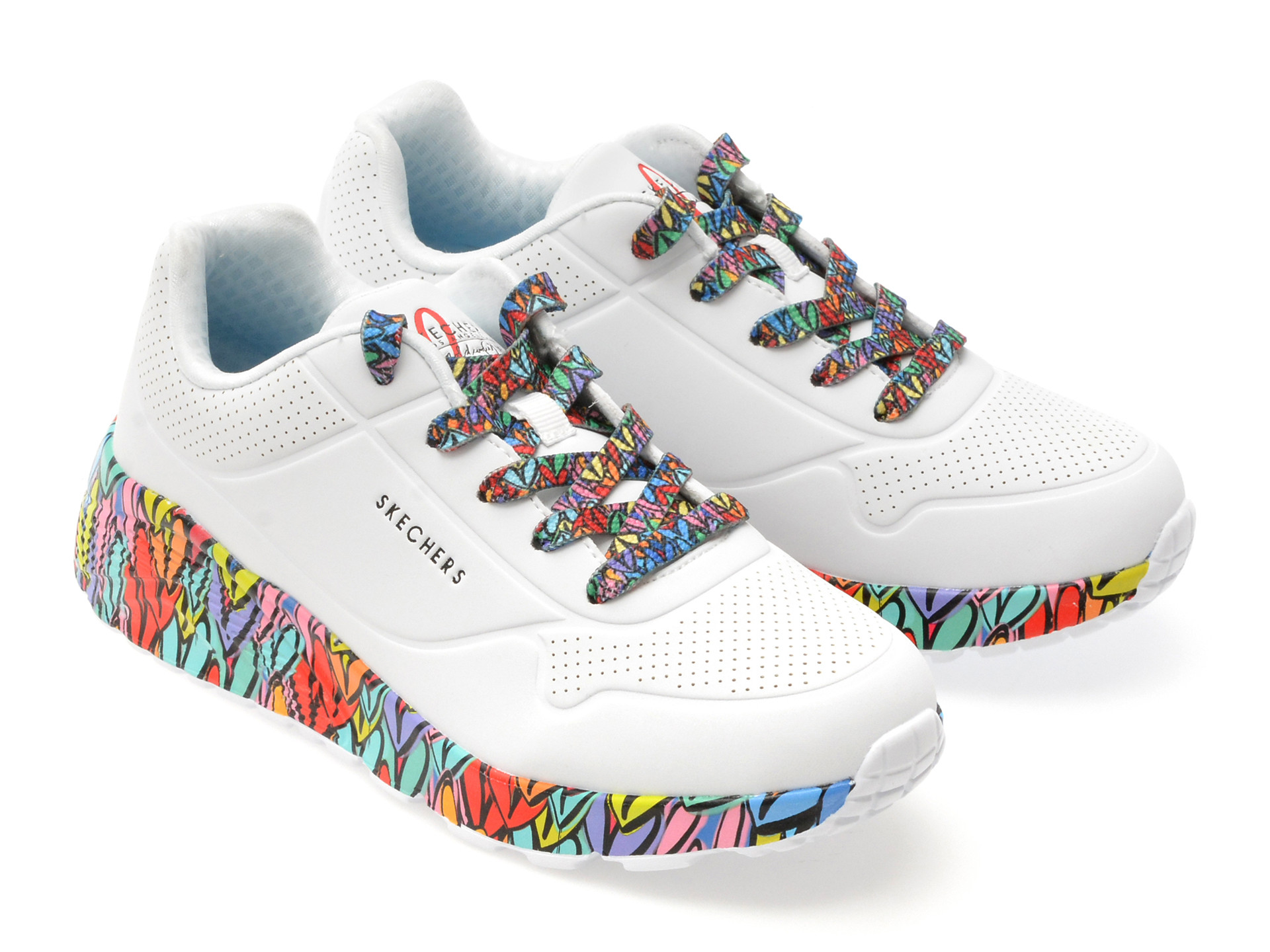 Pantofi sport SKECHERS albi, UNO LITE, din piele ecologica