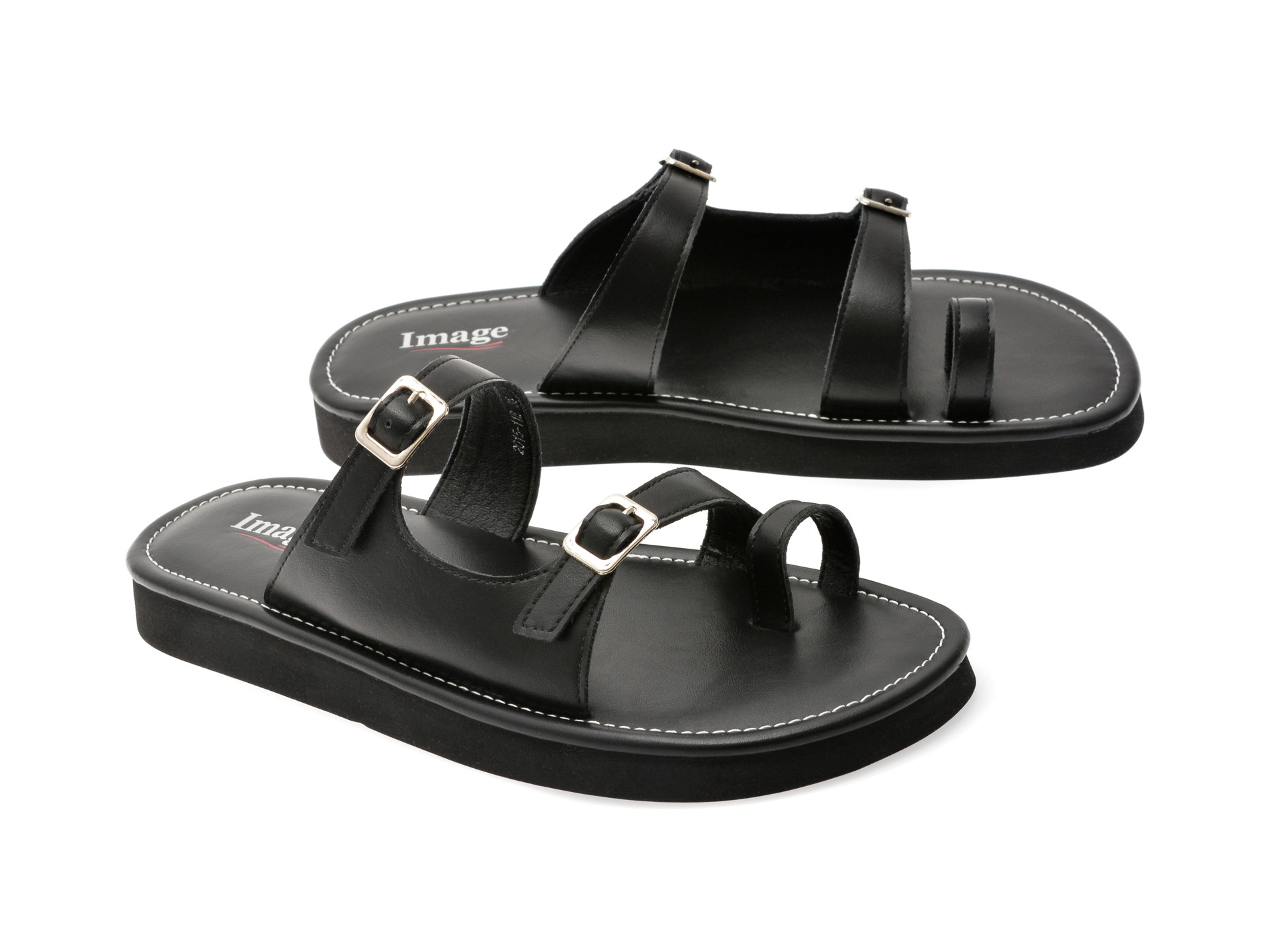 Papuci IMAGE negri, 201511, din piele naturala