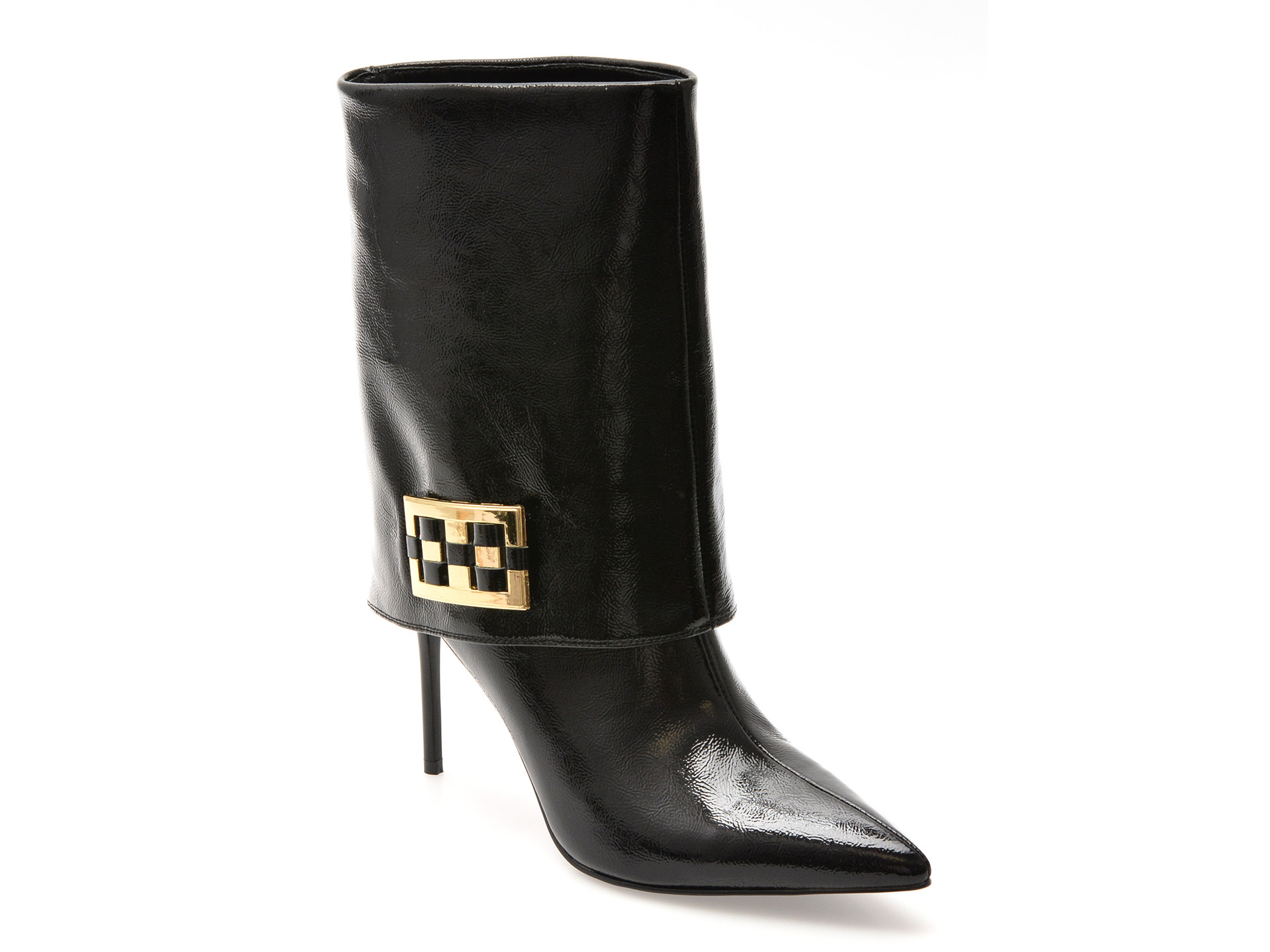 Botine elegante EPICA negre, HK44, din piele naturala lacuita