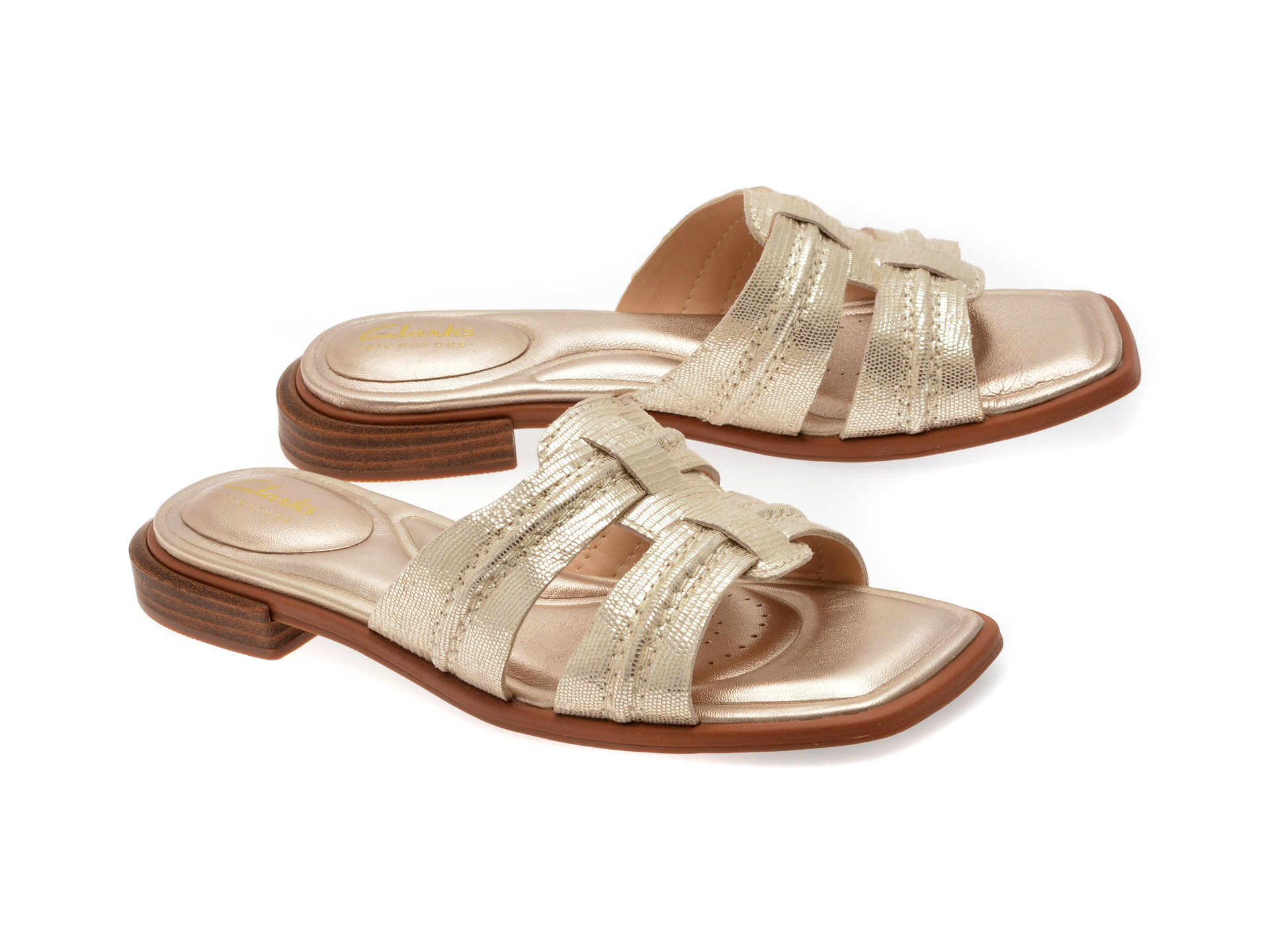 Papuci CLARKS argintii, ARIANY MULE, din piele naturala