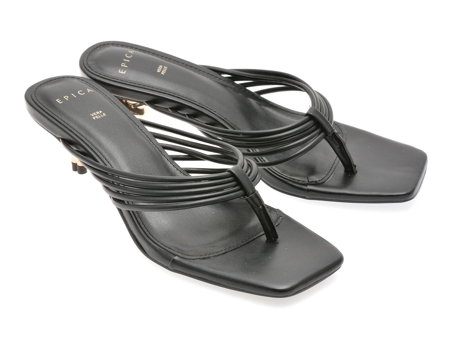 Papuci EPICA negri, 82933, din piele ecologica