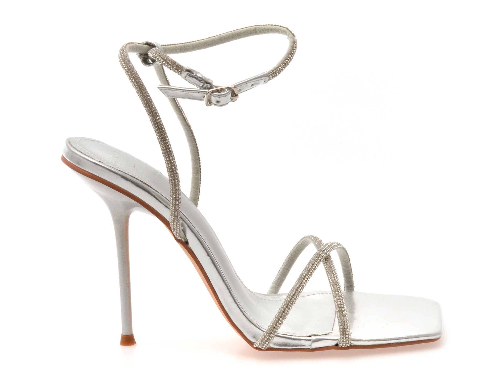 Sandale elegante EPICA argintii, 82941, din material textil