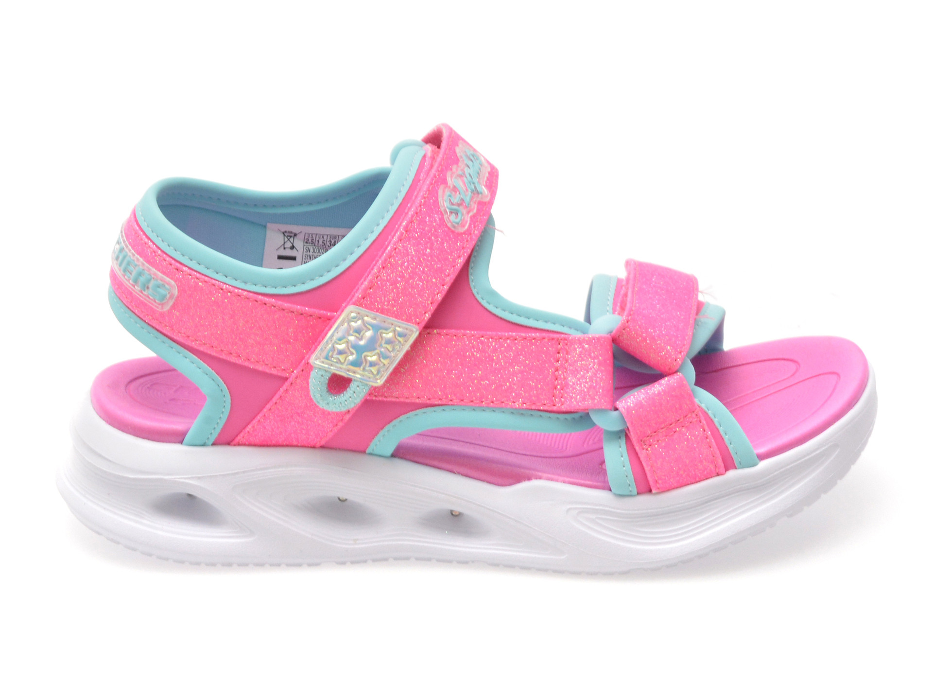 Sandale SKECHERS roz, SOLA GLOW SANDAL, din piele ecologica