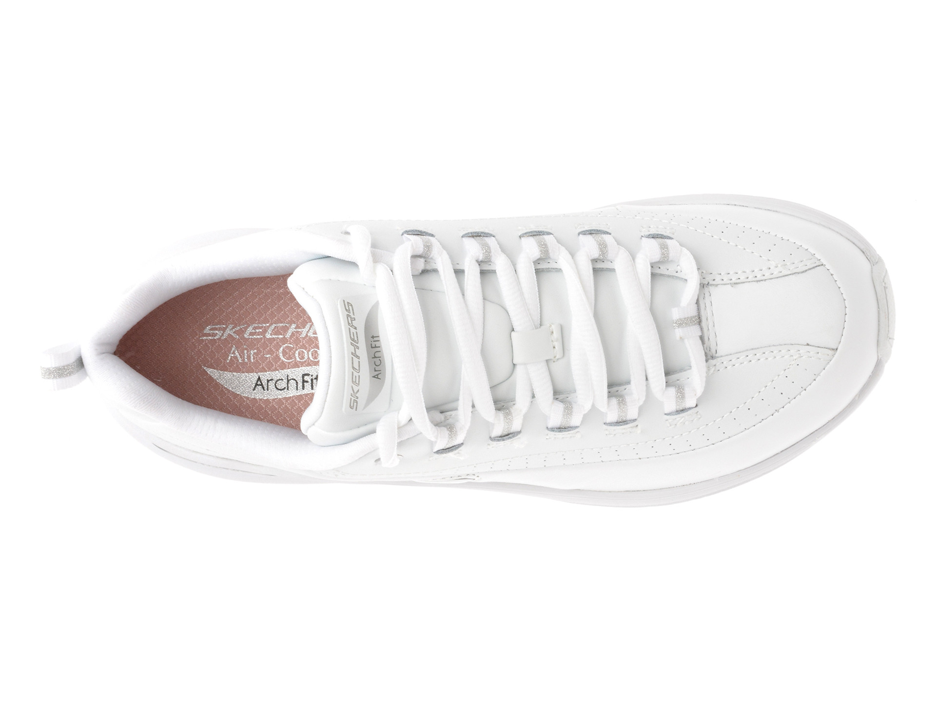 Pantofi sport SKECHERS albi, ARCH FIT 2.0, din piele naturala