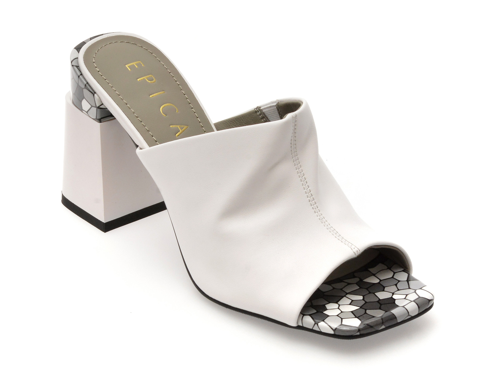 Papuci EPICA albi, 22L909, din piele naturala