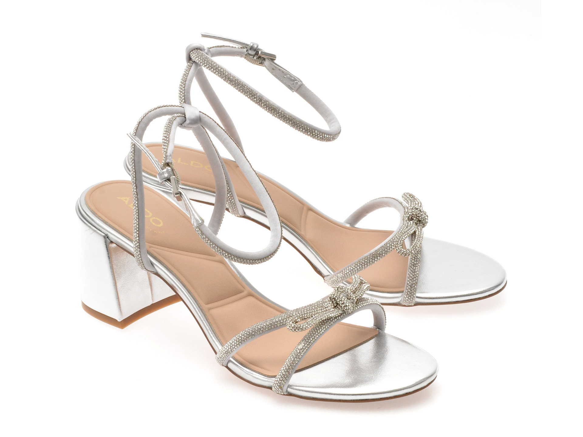 Sandale elegante ALDO argintii, BOUCLETTE 040, din material textil