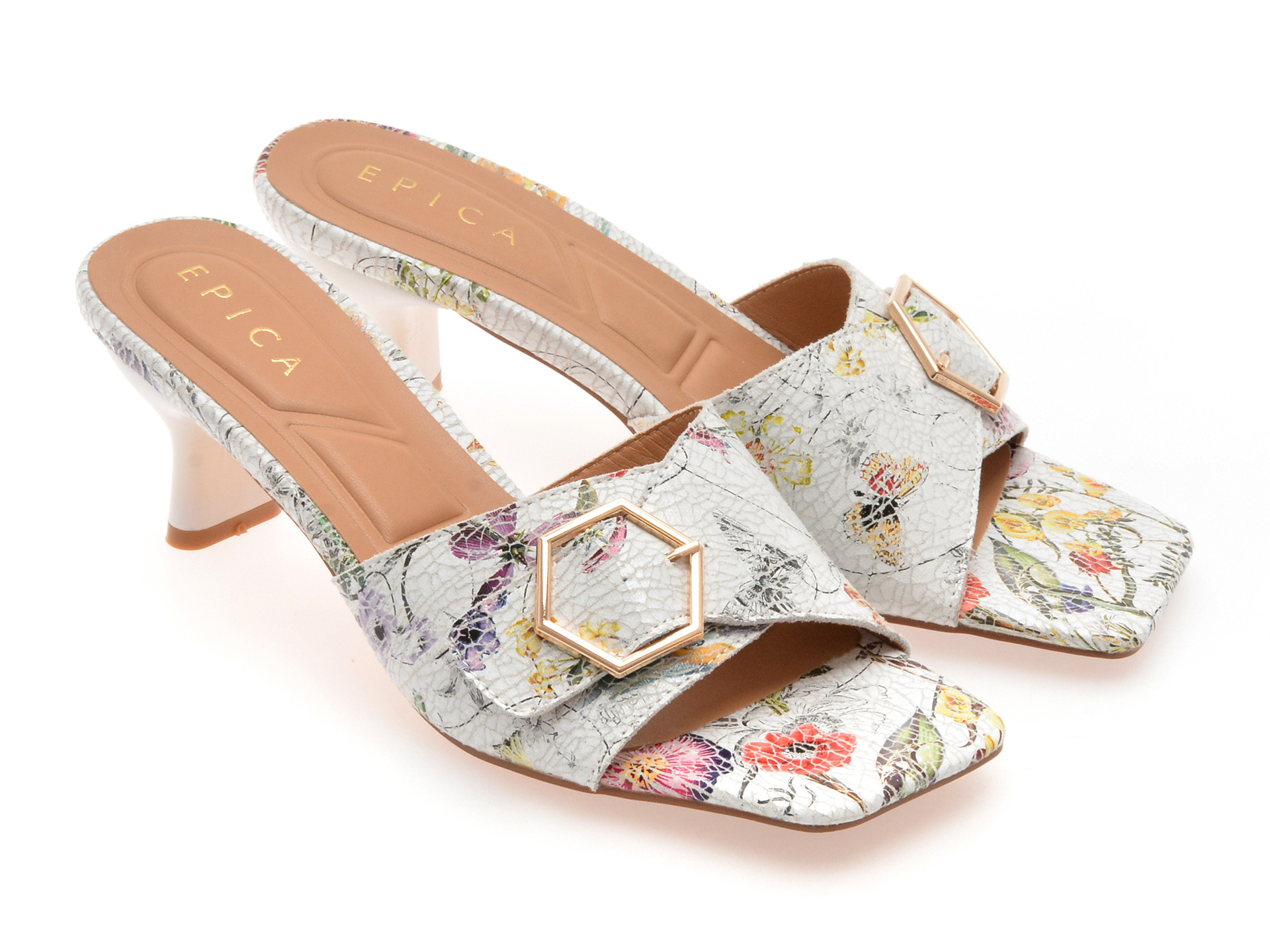 Papuci EPICA albi, 82987, din piele naturala