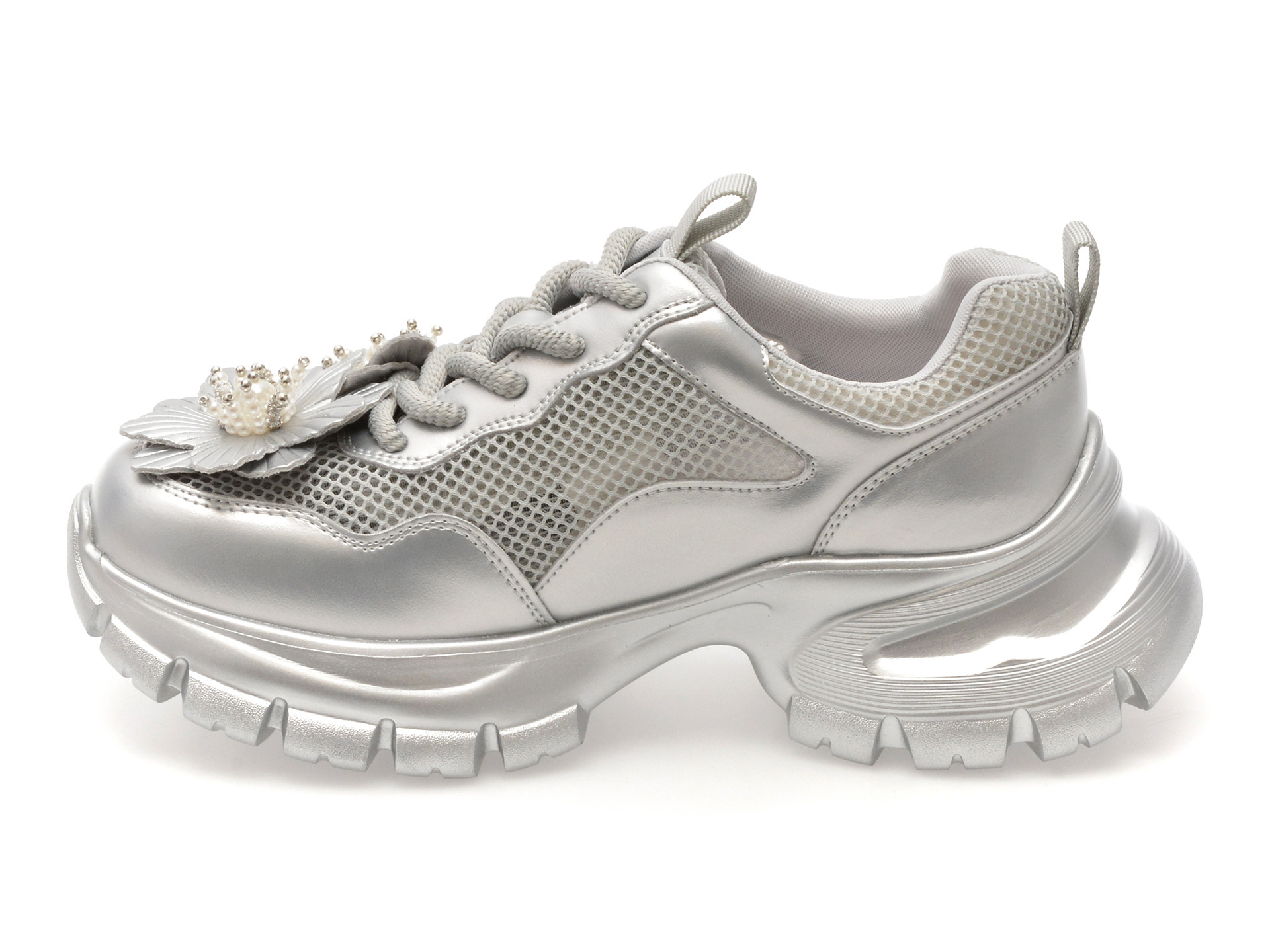 Pantofi sport EPICA argintii, 2W99, din material textil