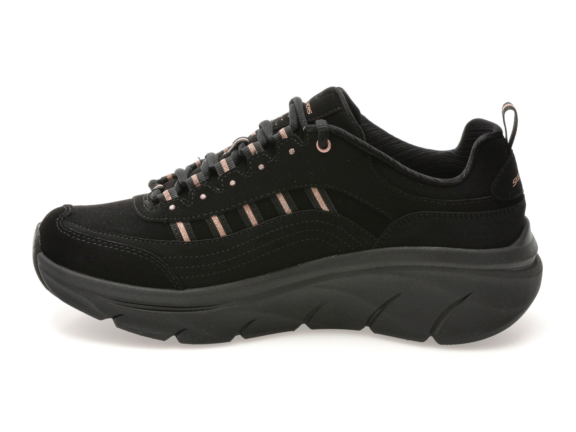Pantofi sport SKECHERS negri, D LUX WALKER 2.0, din piele naturala