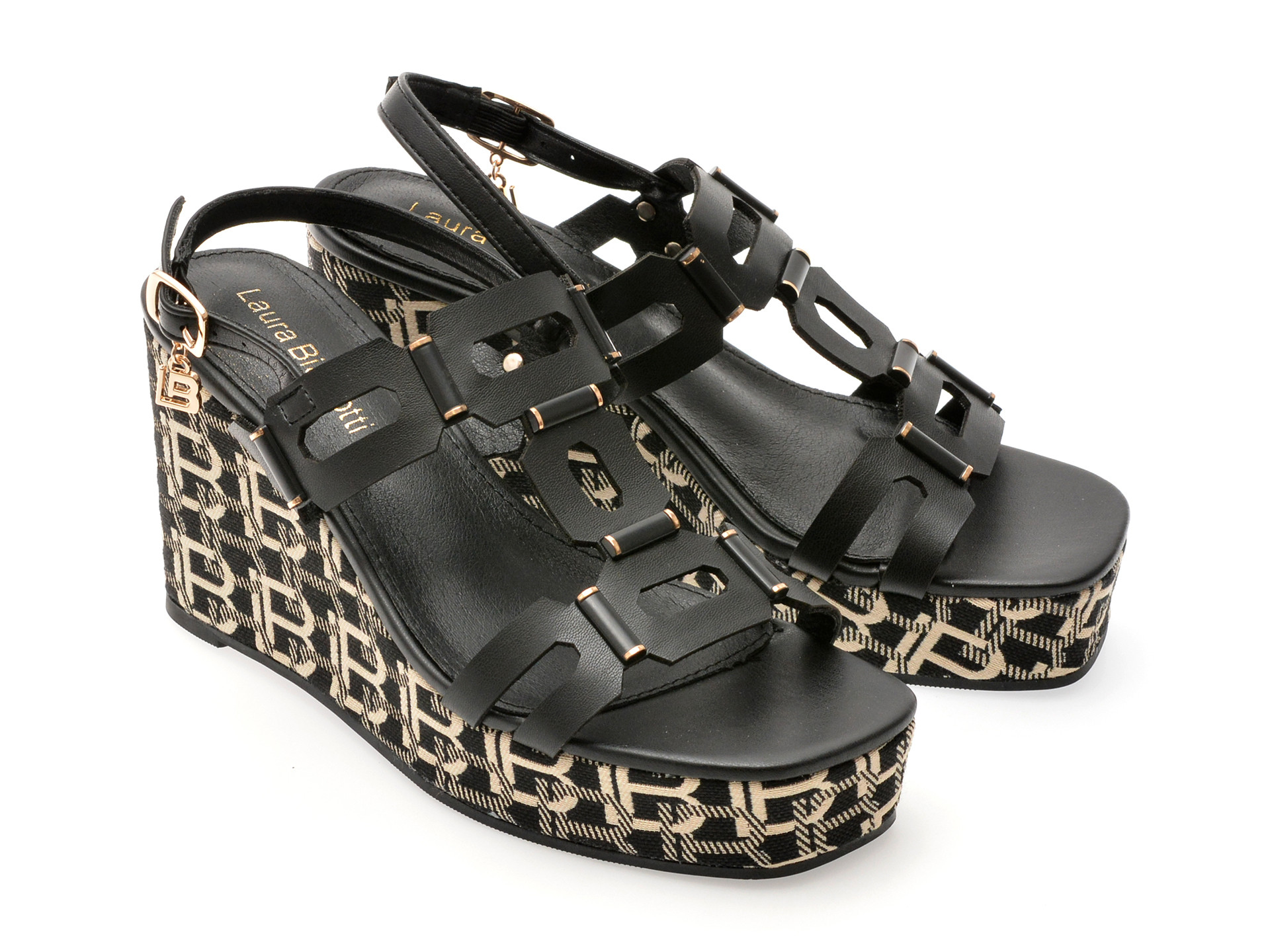 Sandale LAURA BIAGIOTTI negre, 9104, din piele ecologica