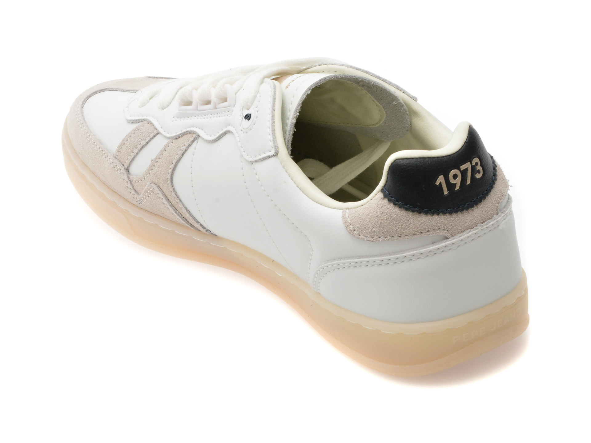 Pantofi sport PEPE JEANS albi, BALL CLUB, din piele naturala