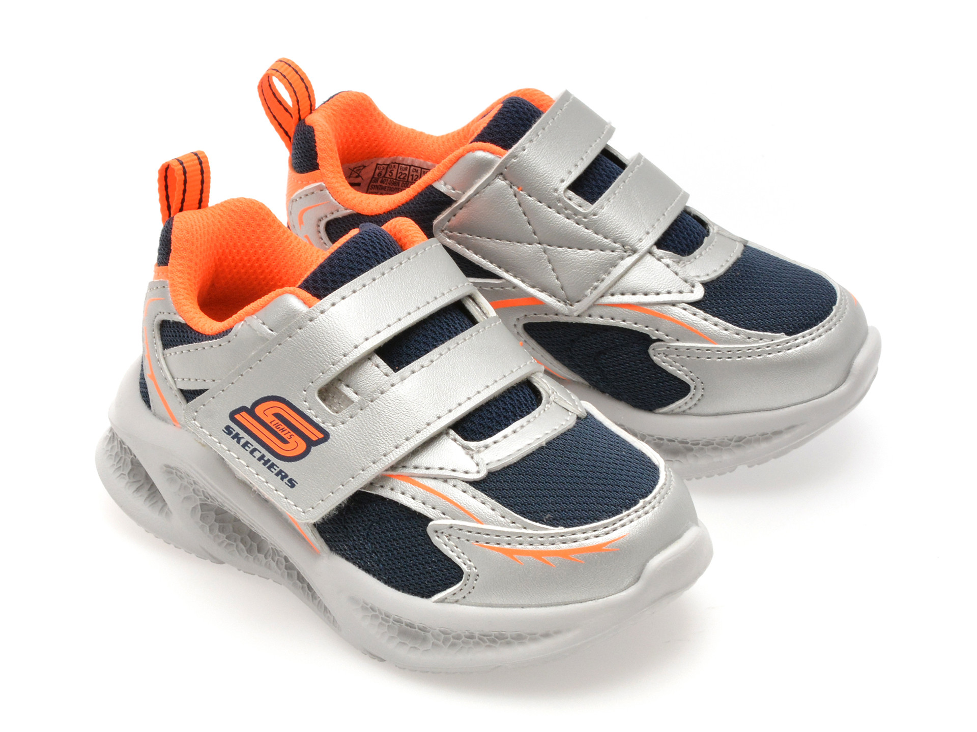 Pantofi sport SKECHERS argintii, METEOR-LIGHTS, din material textil