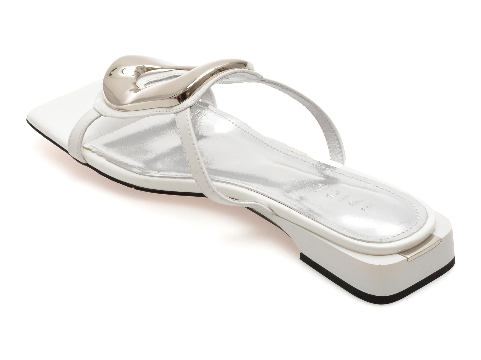 Papuci EPICA albi, LD976, din piele naturala