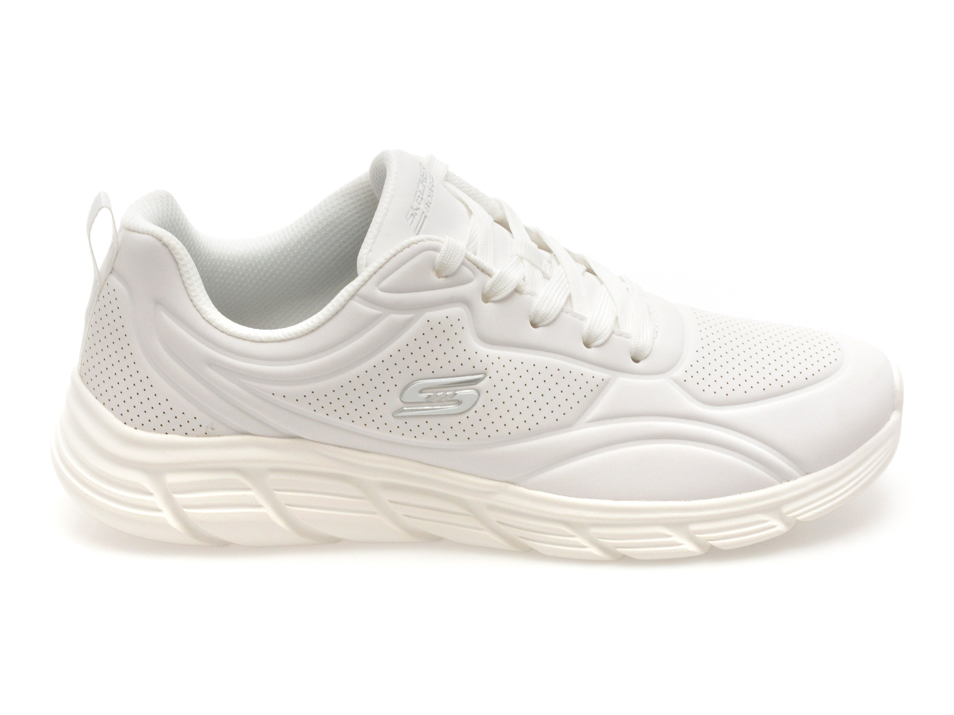 Pantofi sport SKECHERS albi, BOBS B FLEX LO, din piele ecologica